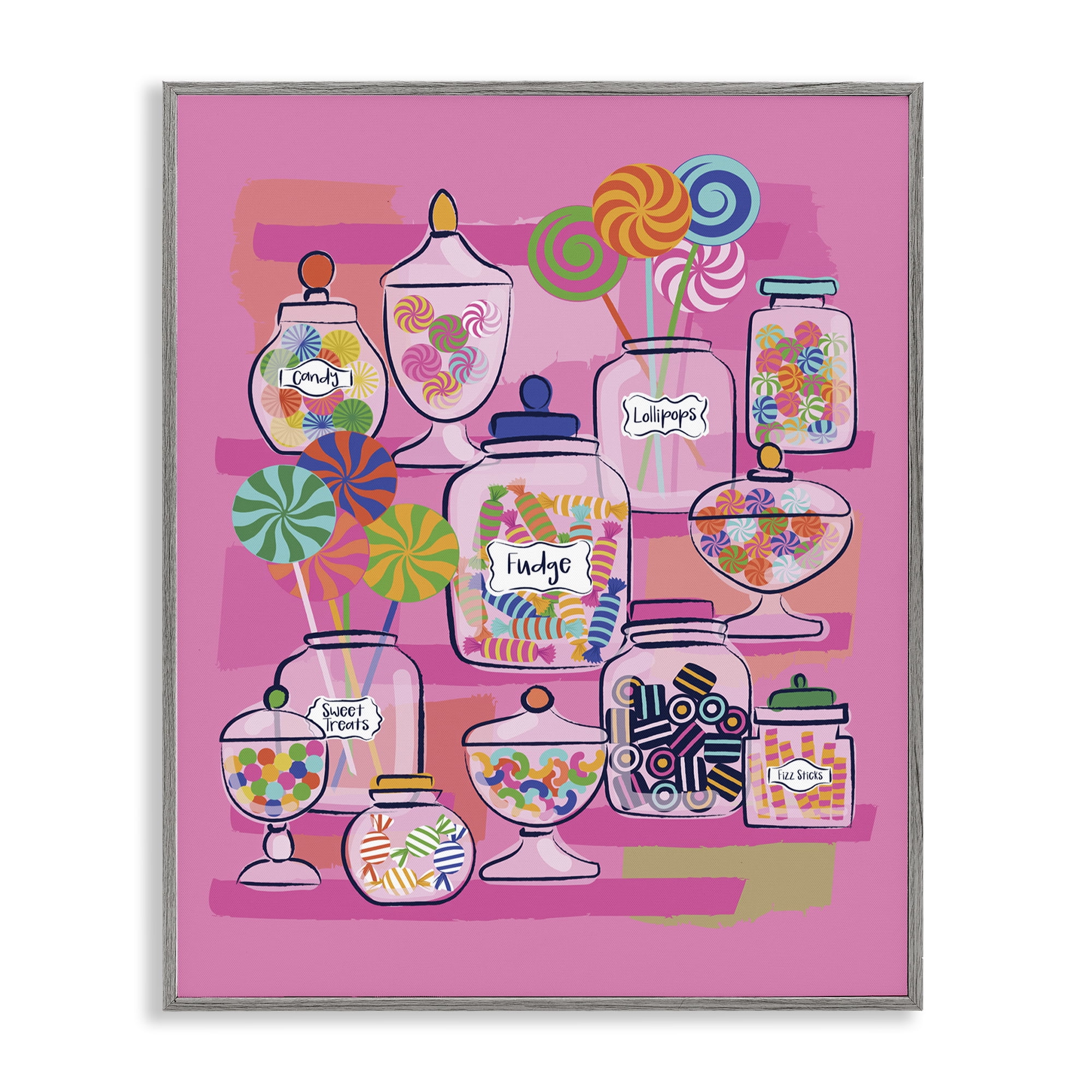 Stupell Industries Bright Candy Jars Food & Beverage Painting Gray Framed Art Print Wall Art, 11 x 14
