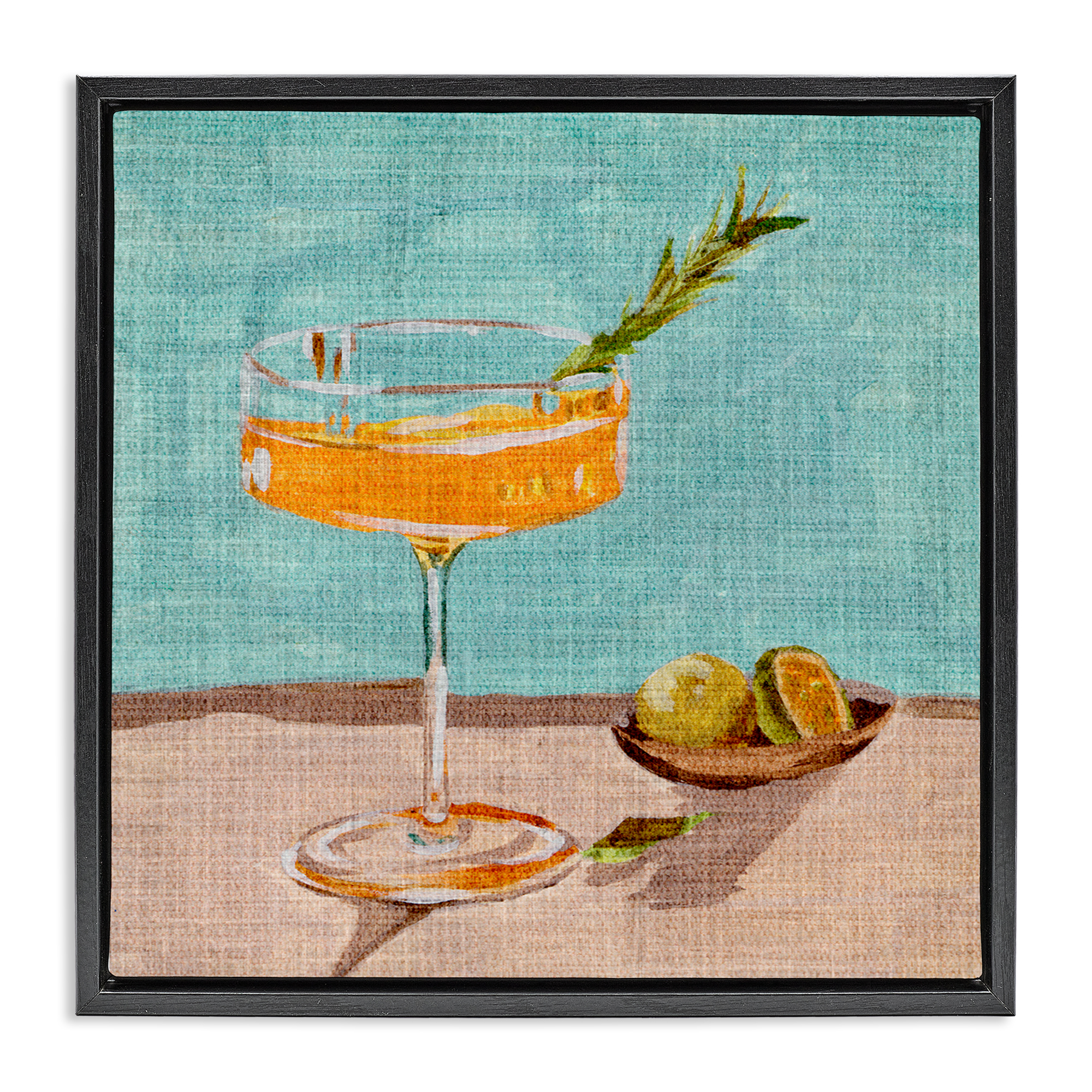 Stupell Industries Bright Cocktail Glass Food & Beverage Painting Black Floater Framed Canvas Art Print Wall Art, 25 x 25