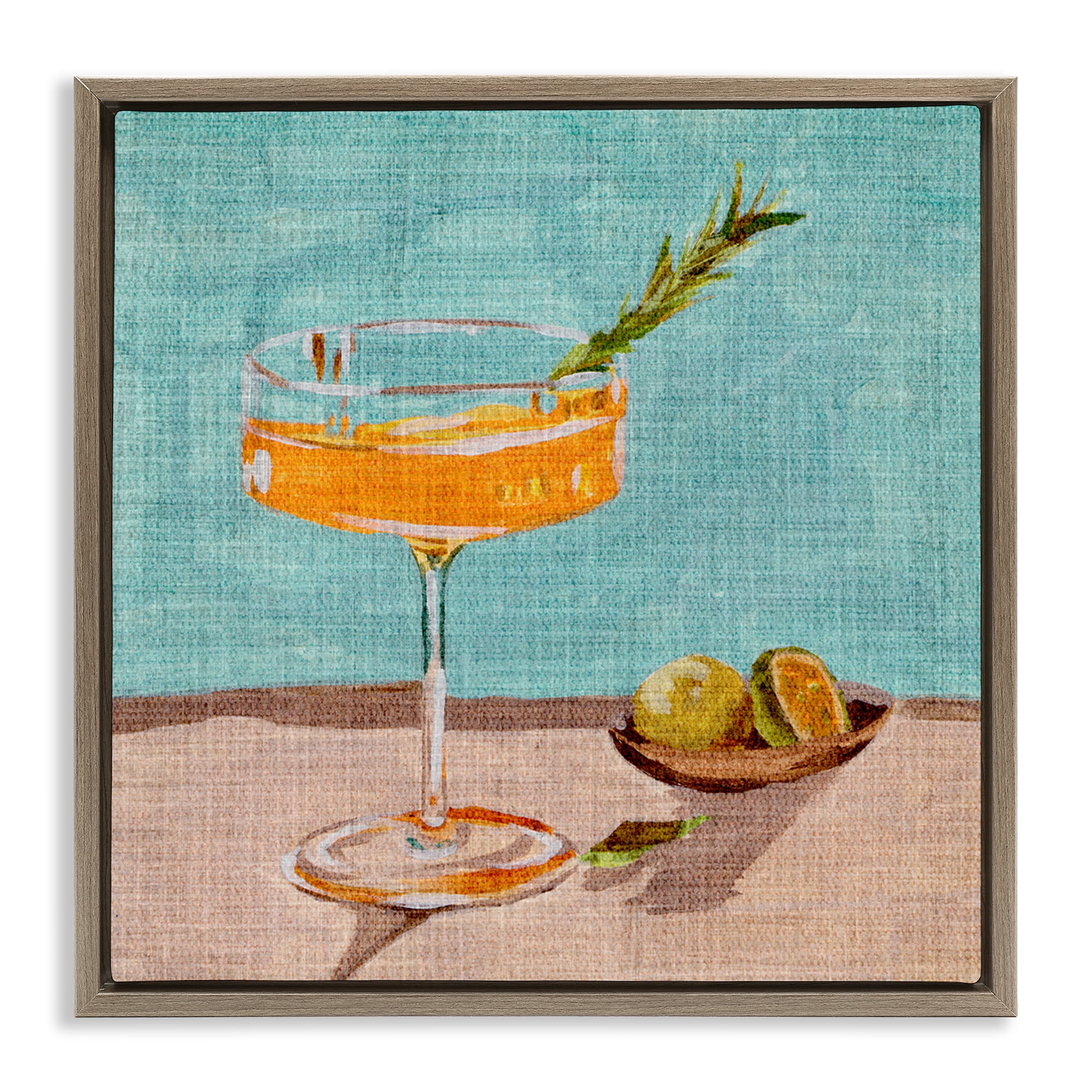 Stupell Industries Bright Cocktail Glass Food & Beverage Painting Brown Floater Framed Canvas Art Print Wall Art, 18 x 18
