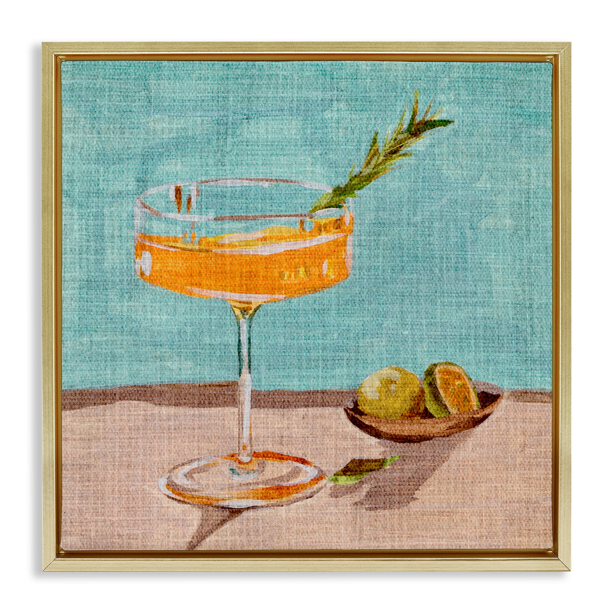 Stupell Industries Bright Cocktail Glass Food & Beverage Painting Gold Floater Framed Canvas Art Print Wall Art, 18 x 18