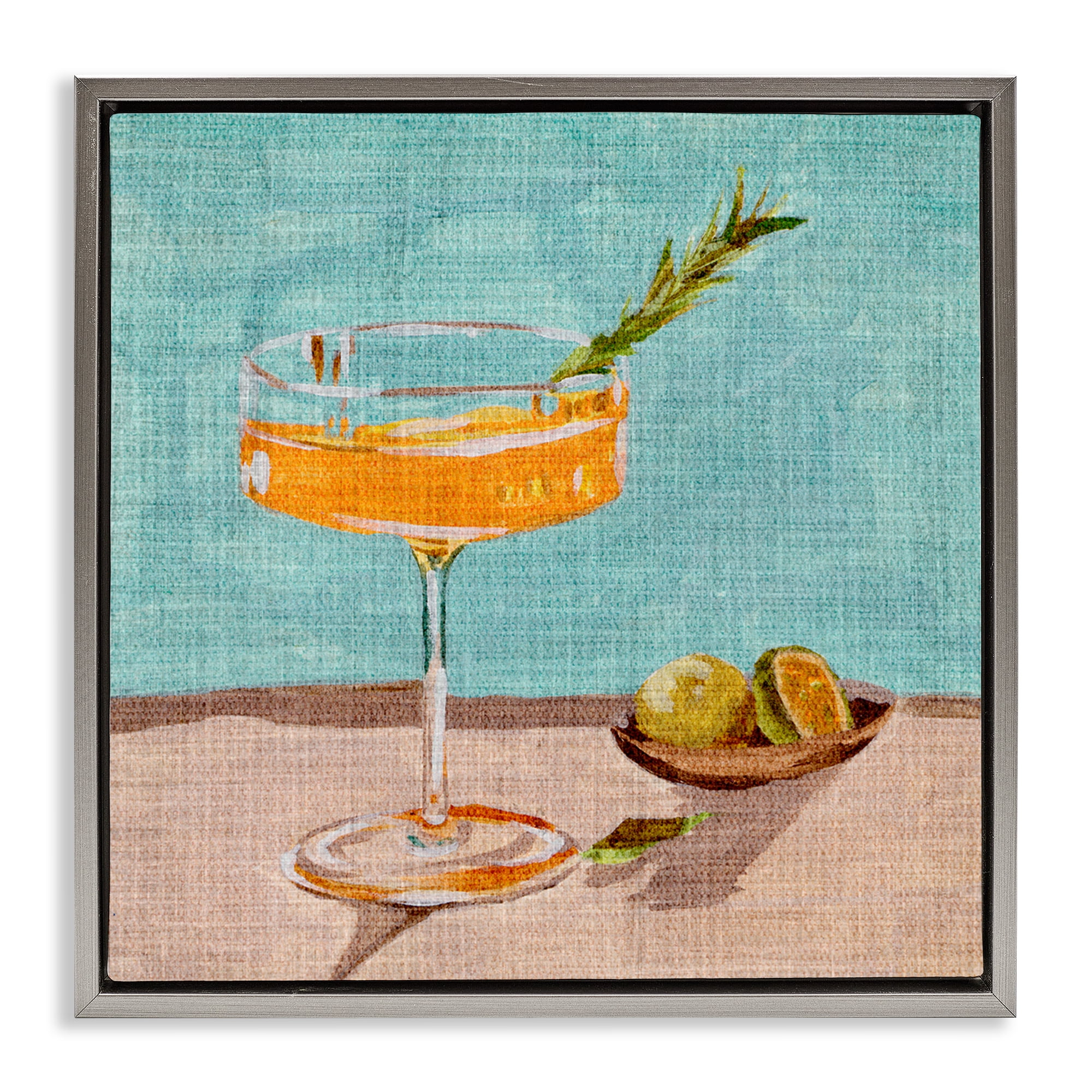 Stupell Industries Bright Cocktail Glass Food & Beverage Painting Gray Floater Framed Canvas Art Print Wall Art, 18 x 18