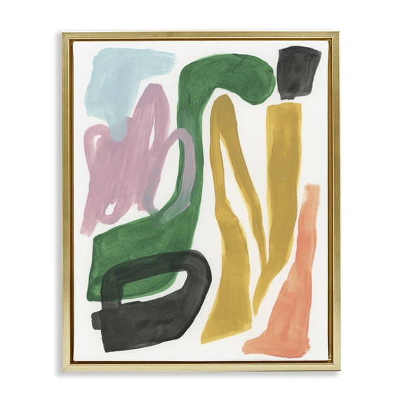 Stupell Industries Mid-Century Bright Contemporary Shapes Gold Floating Frame Canvas Art, 25 x 31, by June Erica Vess