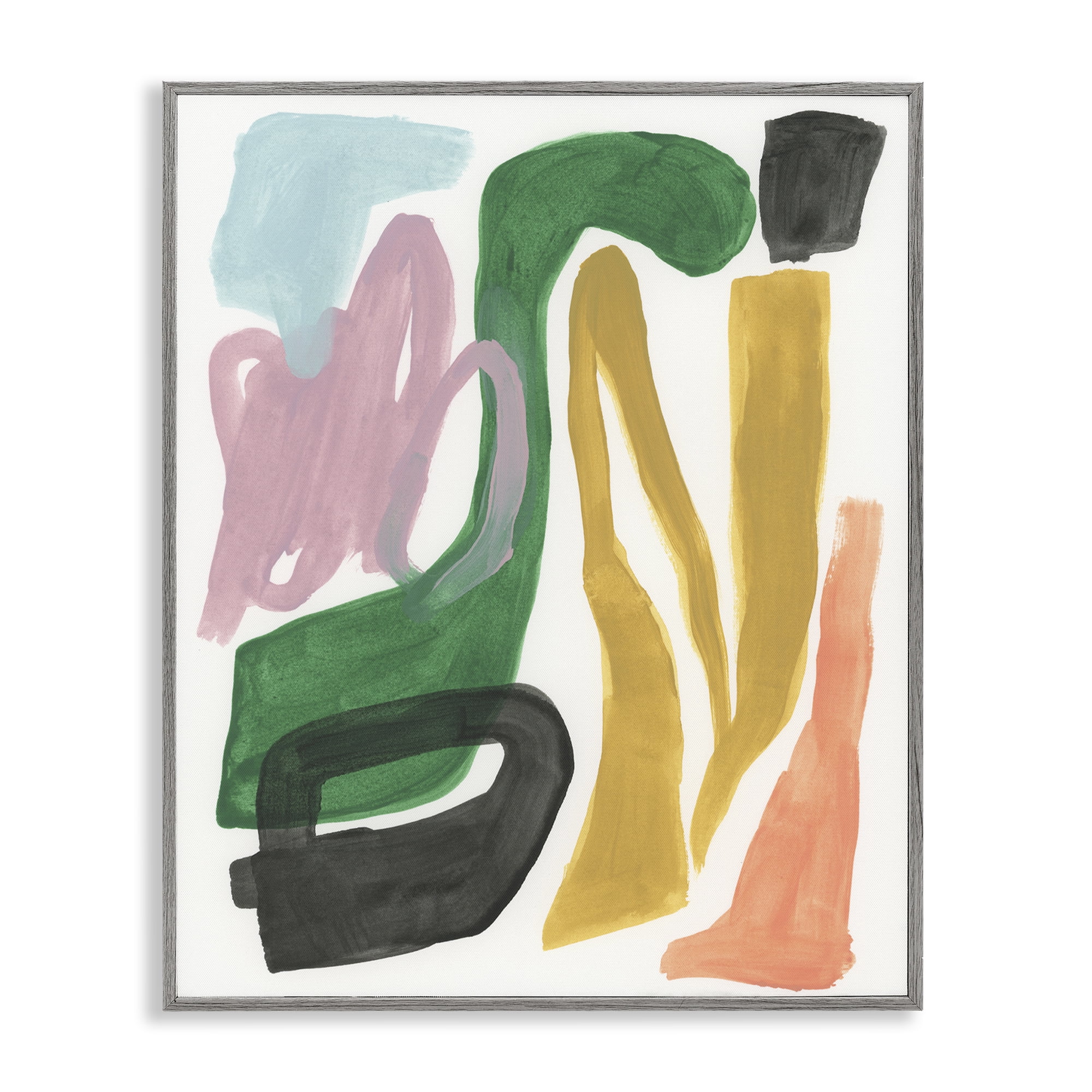Stupell Industries Bright Contemporary Shapes Abstract Painting Gray Framed Art Print Wall Art, 16 x 20