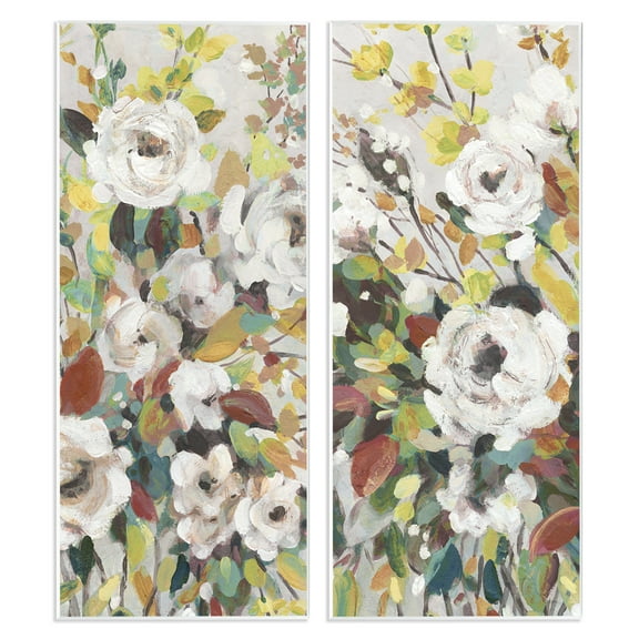 Stupell Industries Bright Cottage Gardens Plants & Flowers Painting Unframed Art Print Wall Art, 7 x 17, Set of 2