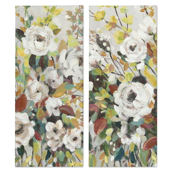 Stupell Industries Bright Cottage Gardens Plants & Flowers Painting Wrapped Canvas Art Print Wall Art, 10 x 24, Set of 2
