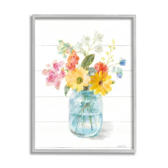 Stupell Industries Bright Country Florals Bouquet Graphic Art Gray Framed Art Print Wall Art, Design by Danhui Nai