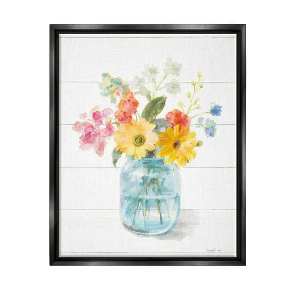 Stupell Industries Bright Country Florals Bouquet Graphic Art Jet Black Floating Framed Canvas Print Wall Art, Design by Danhui Nai