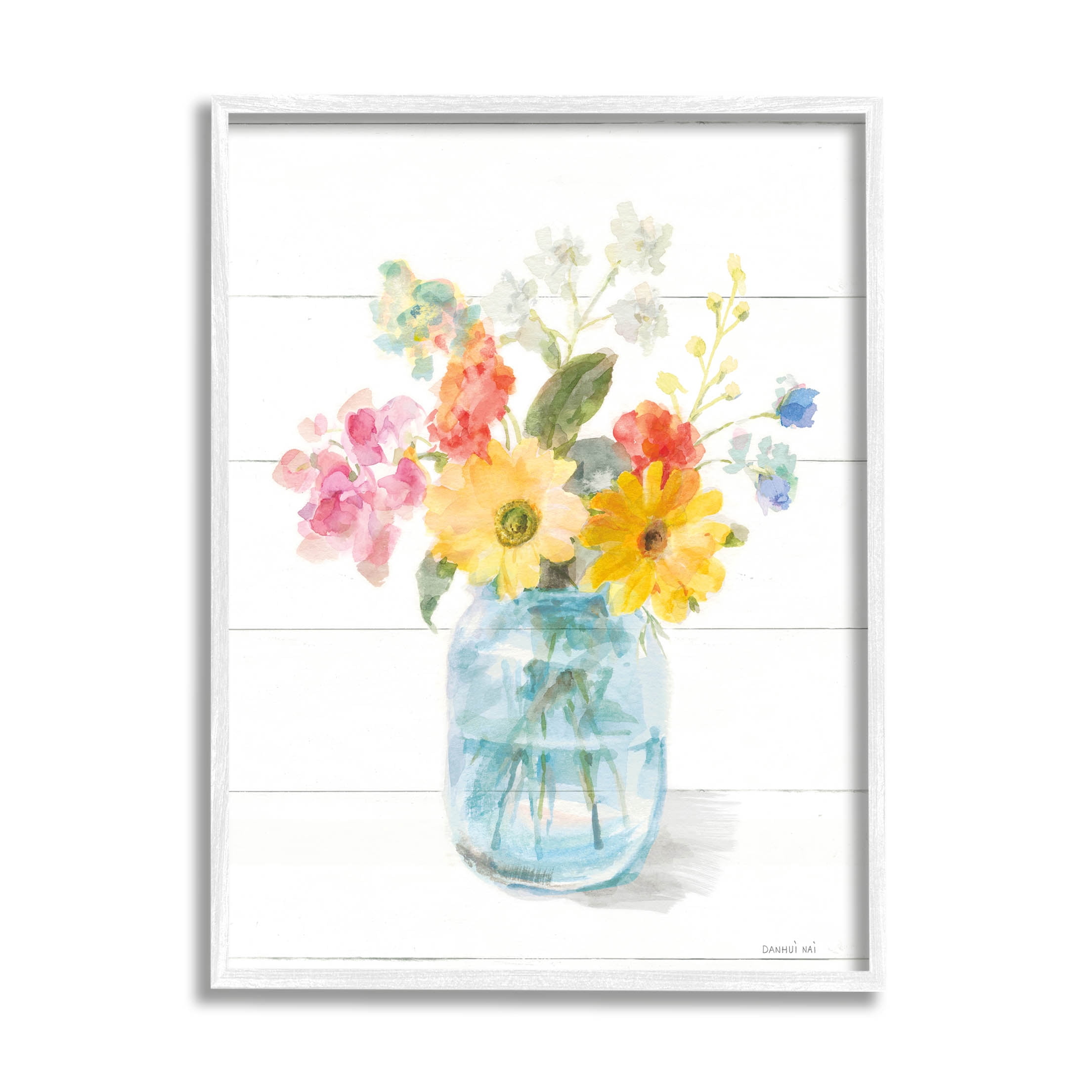 Stupell Industries Bright Country Florals Bouquet Graphic Art White Framed Art Print Wall Art, Design by Danhui Nai