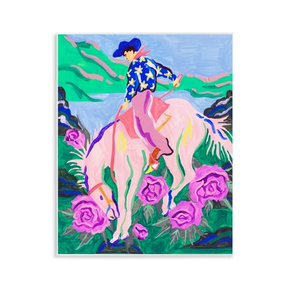 Stupell Industries Bright Cowboy & Blooms Animals Painting Unframed Art Print Wall Art, 11 x 14