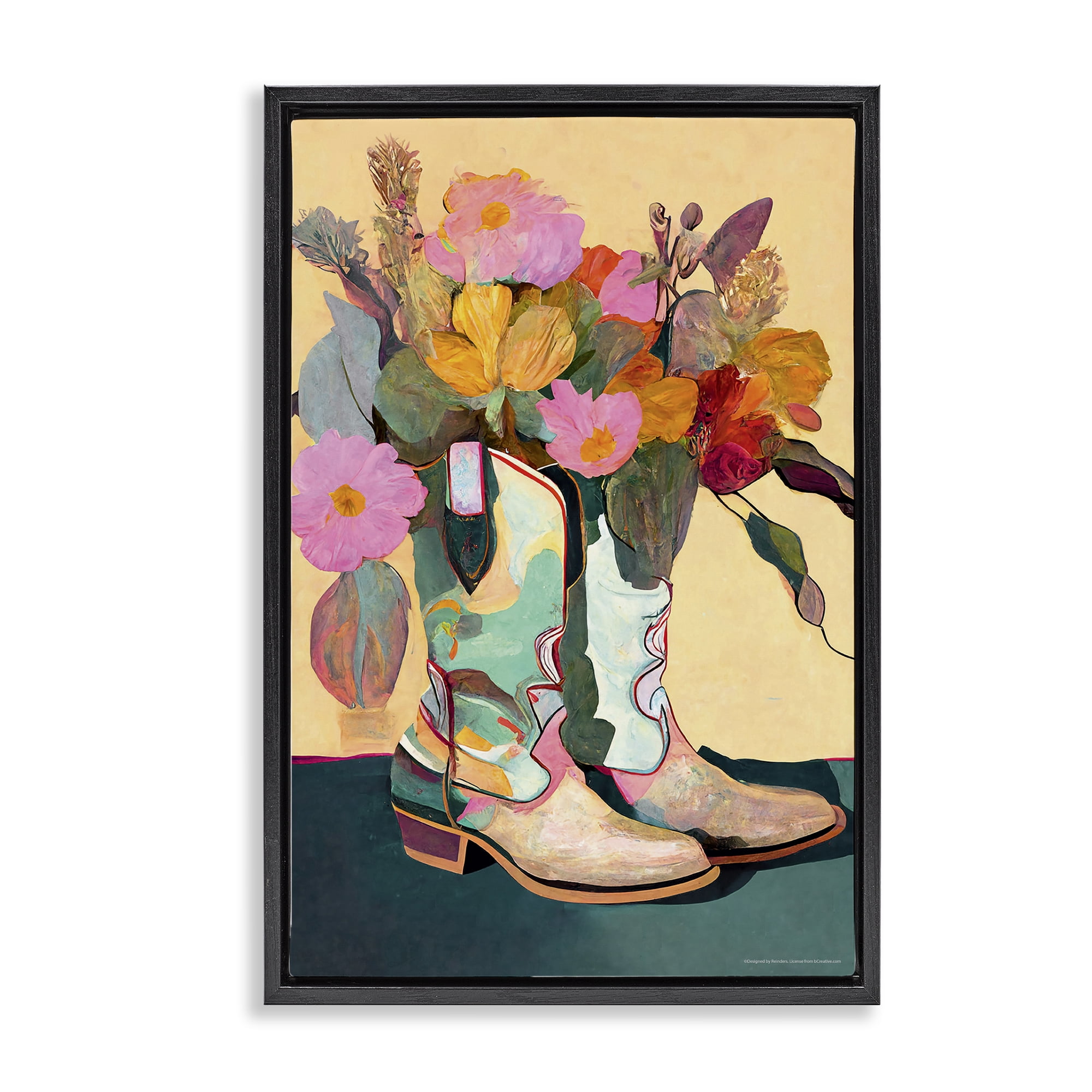 Stupell Industries Bright Cowgirl Florals Plants & Flowers Painting Black Floater Framed Canvas Art Print Wall Art, 17 x 25