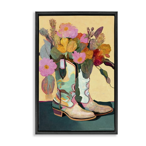 Stupell Industries Bright Cowgirl Florals Plants & Flowers Painting Black Floater Framed Canvas Art Print Wall Art, 17 x 25