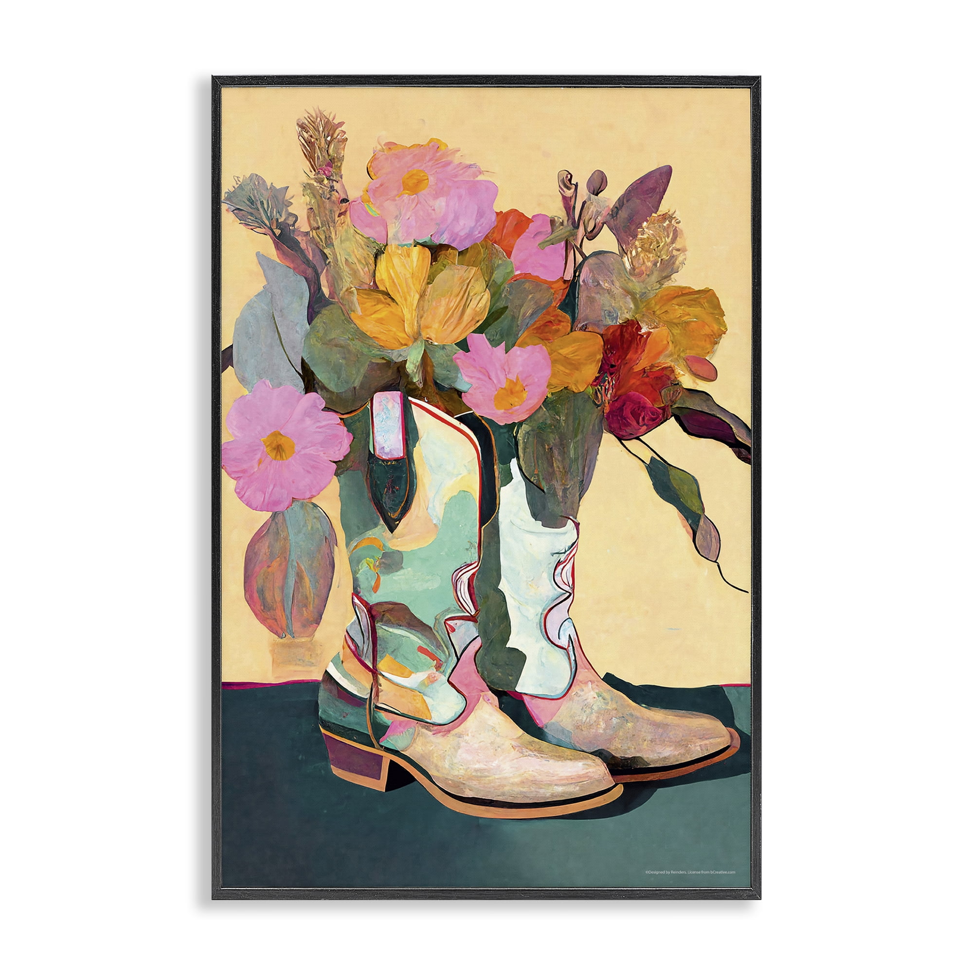 Stupell Industries Bright Cowgirl Florals Plants & Flowers Painting Black Framed Art Print Wall Art, 12 x 18