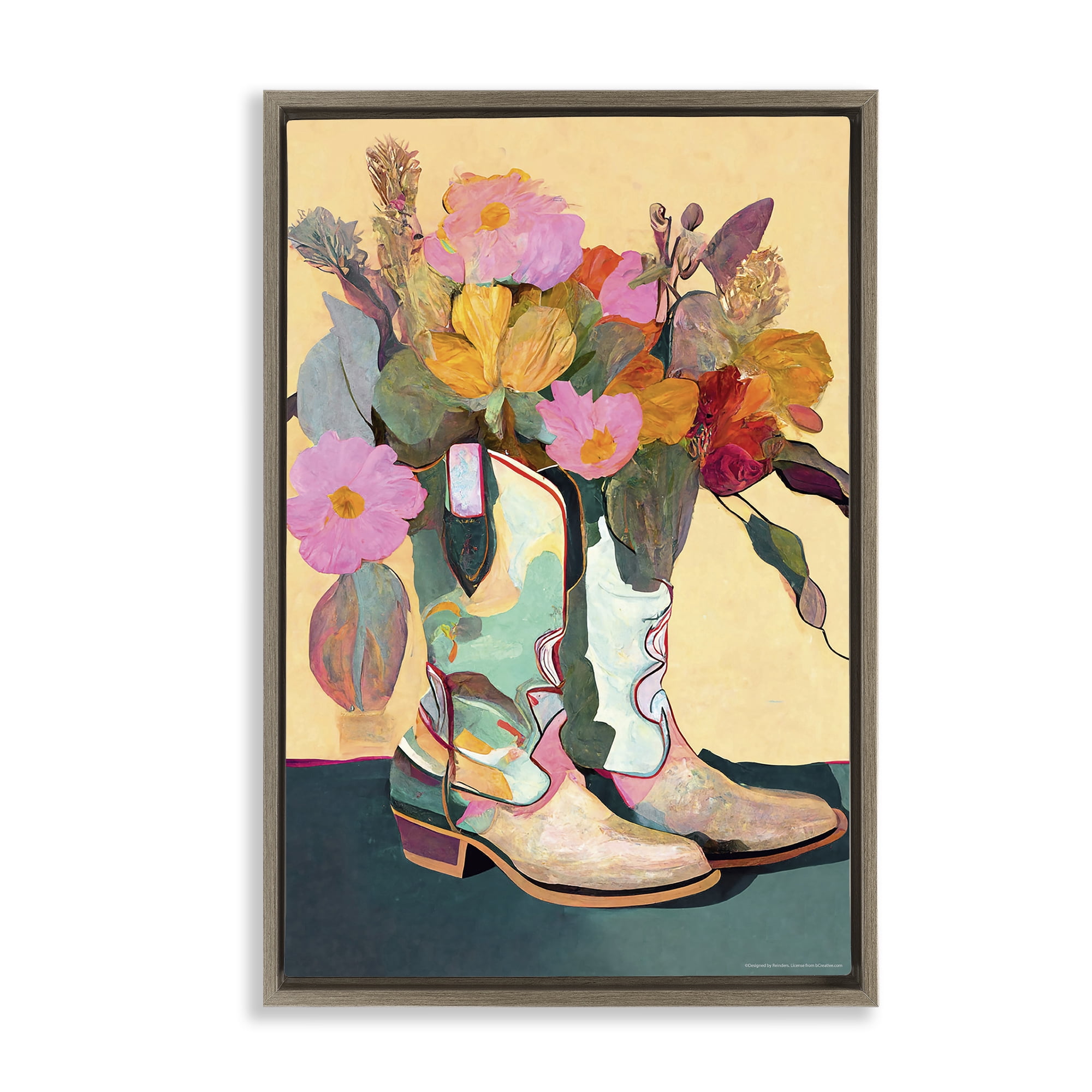 Stupell Industries Bright Cowgirl Florals Plants & Flowers Painting Brown Floater Framed Canvas Art Print Wall Art, 17 x 25