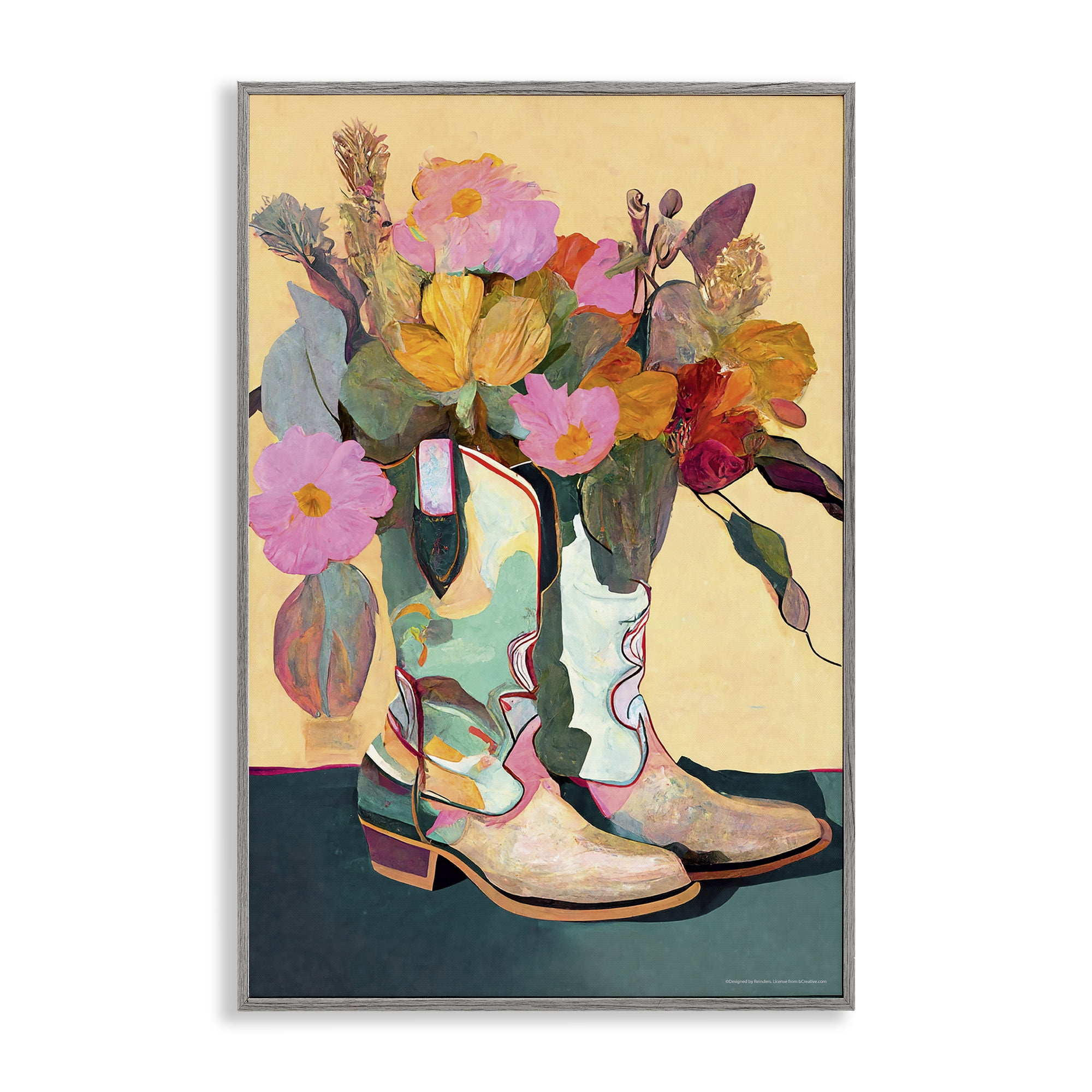 Stupell Industries Bright Cowgirl Florals Plants & Flowers Painting Gray Framed Art Print Wall Art, 20 x 30
