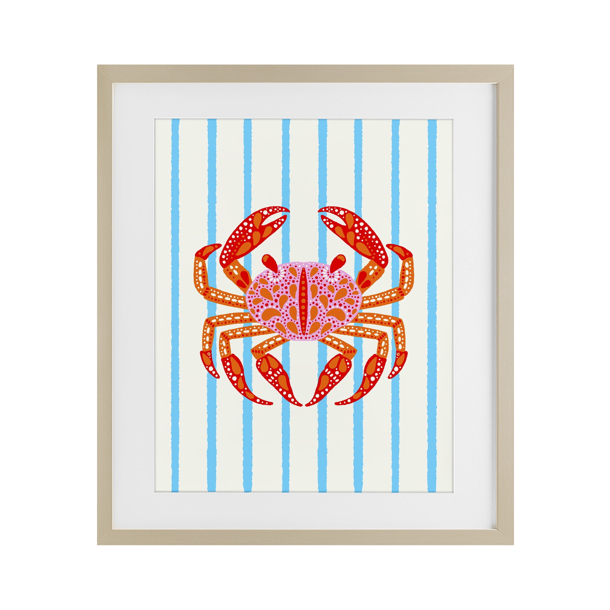 Stupell Industries Bright Crab on Stripes Birch Framed Print Under Glass, design by Indira Prieto | IndySign