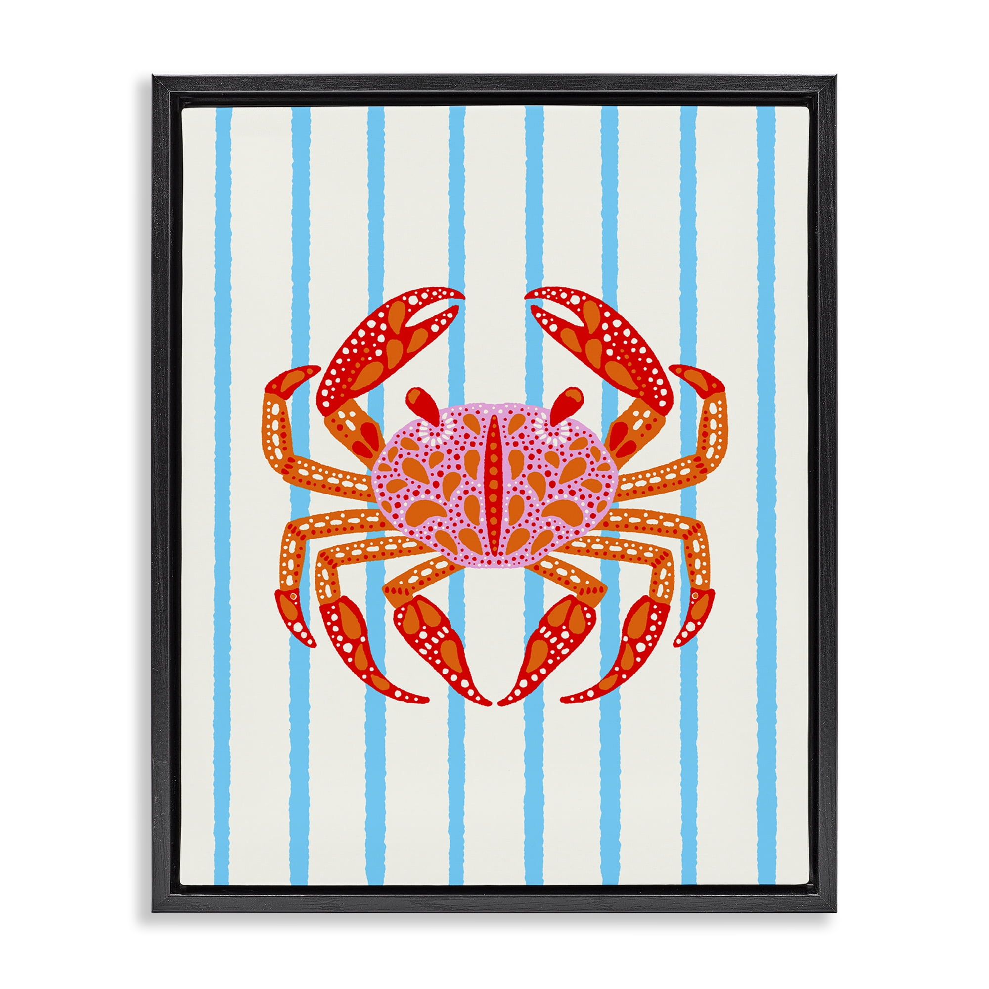 Stupell Industries Bright Crab on Stripes Black Framed Floater Canvas Wall Art, design by Indira Prieto | IndySign