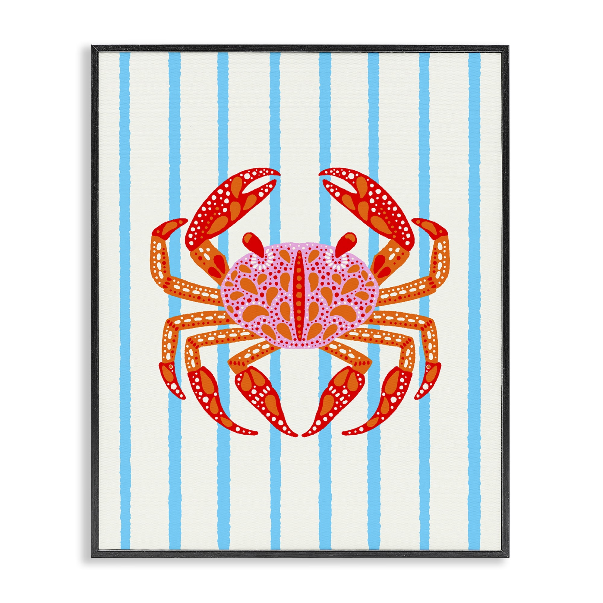 Stupell Industries Bright Crab on Stripes Black Framed Giclee Art, design by Indira Prieto | IndySign