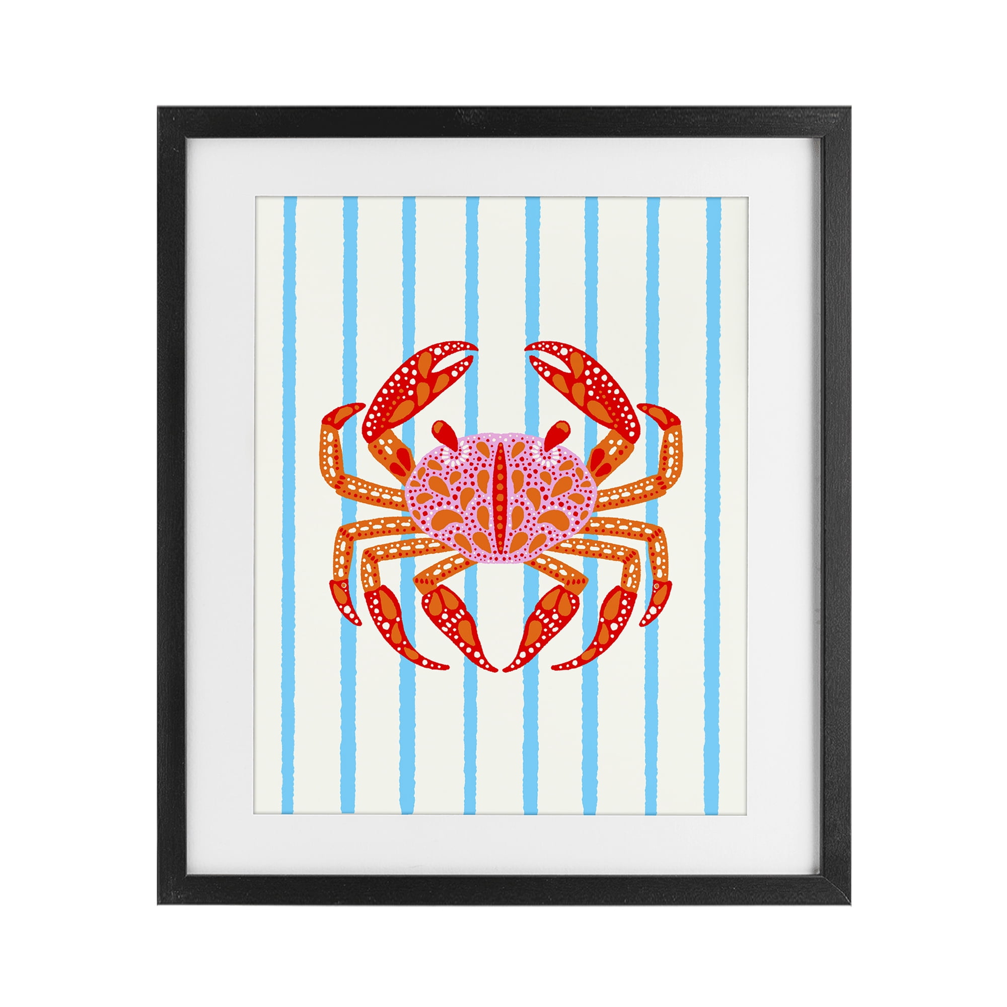 Stupell Industries Bright Crab on Stripes Black Framed Print Under Glass, design by Indira Prieto | IndySign