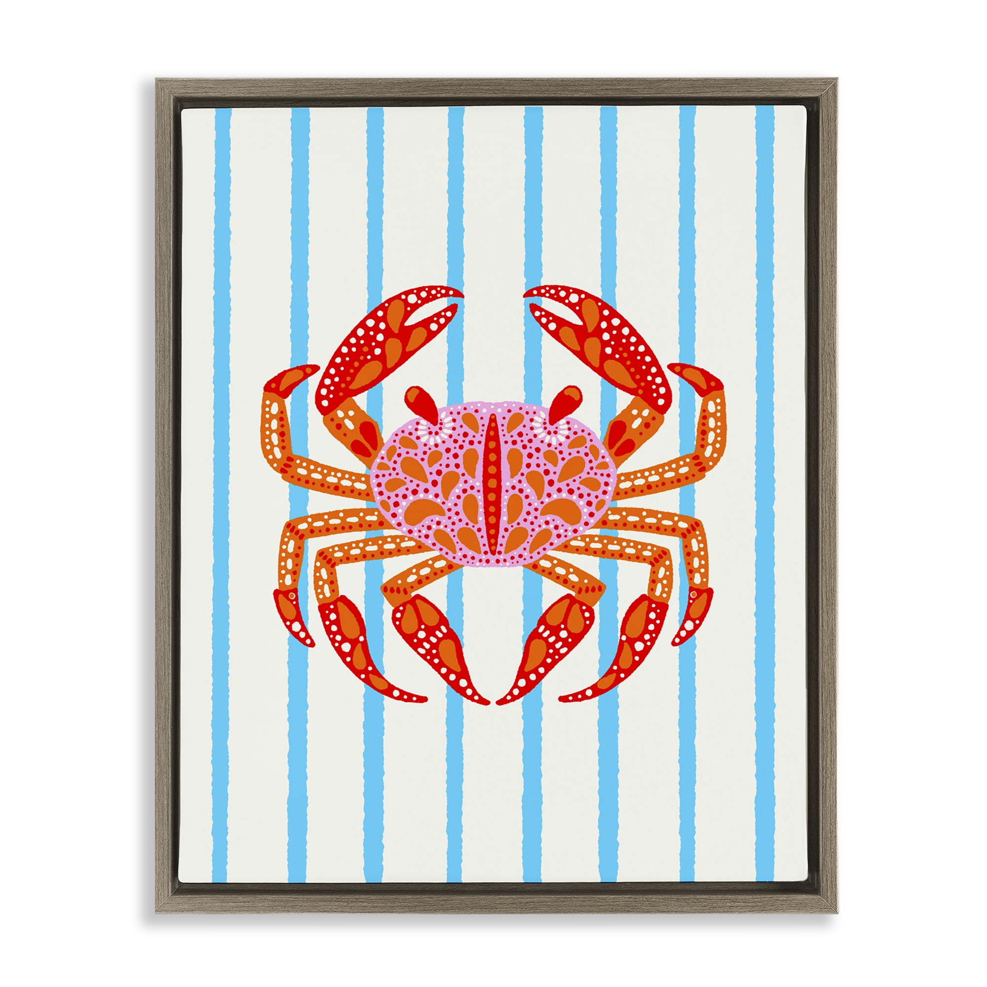 Stupell Industries Bright Crab on Stripes Brown Framed Floater Canvas Wall Art, design by Indira Prieto | IndySign