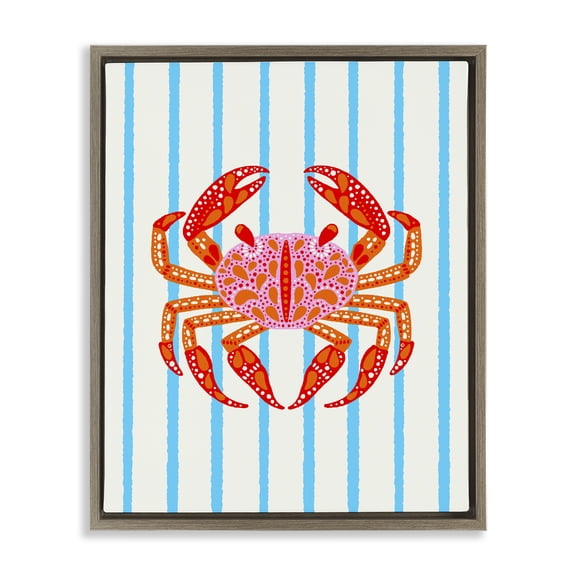 Stupell Industries Eclectic Bright Crab on Stripes Brown Floating Frame Canvas Art, 25 x 31, by Indira Prieto | IndySign