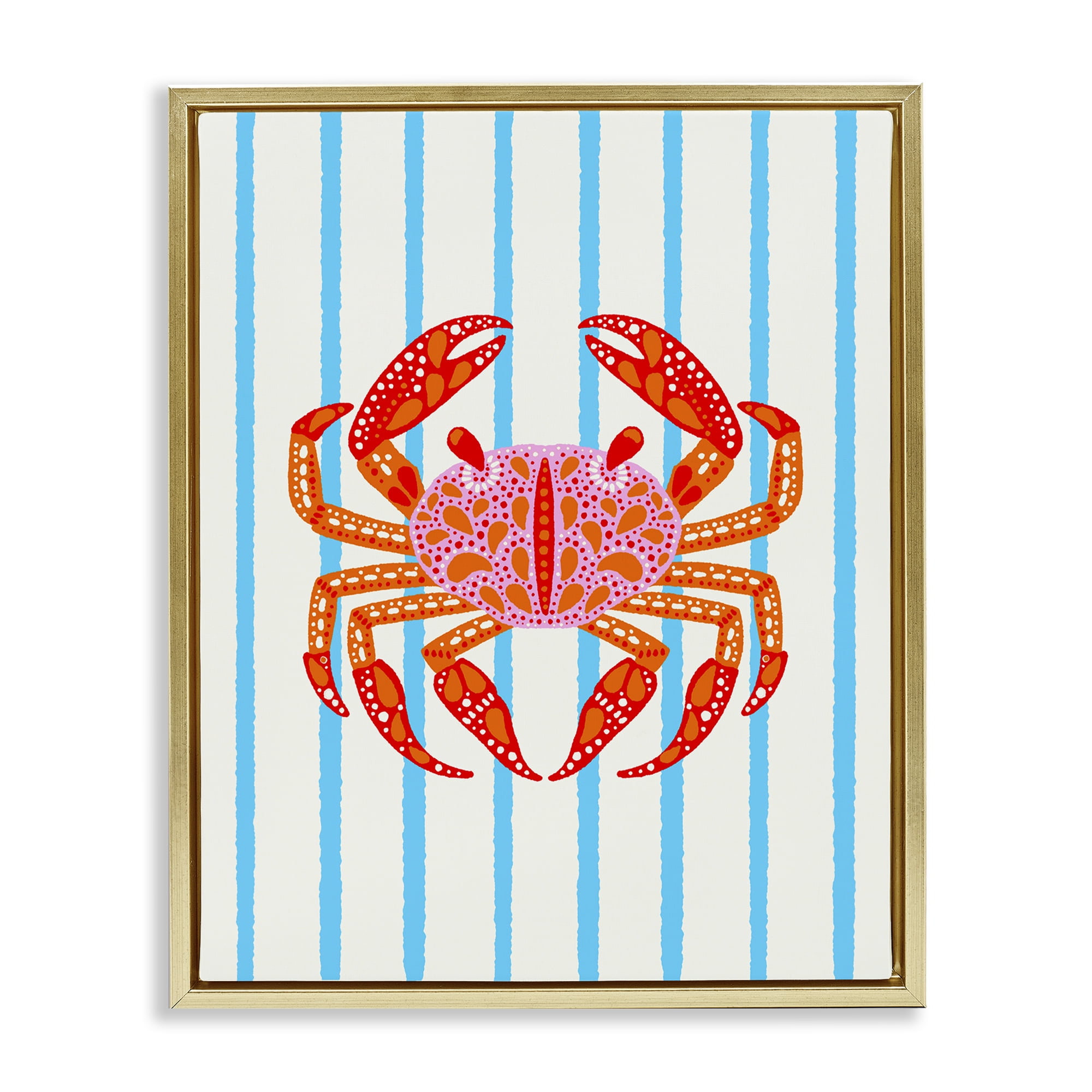 Stupell Industries Bright Crab on Stripes Gold Framed Floater Canvas Wall Art, design by Indira Prieto | IndySign