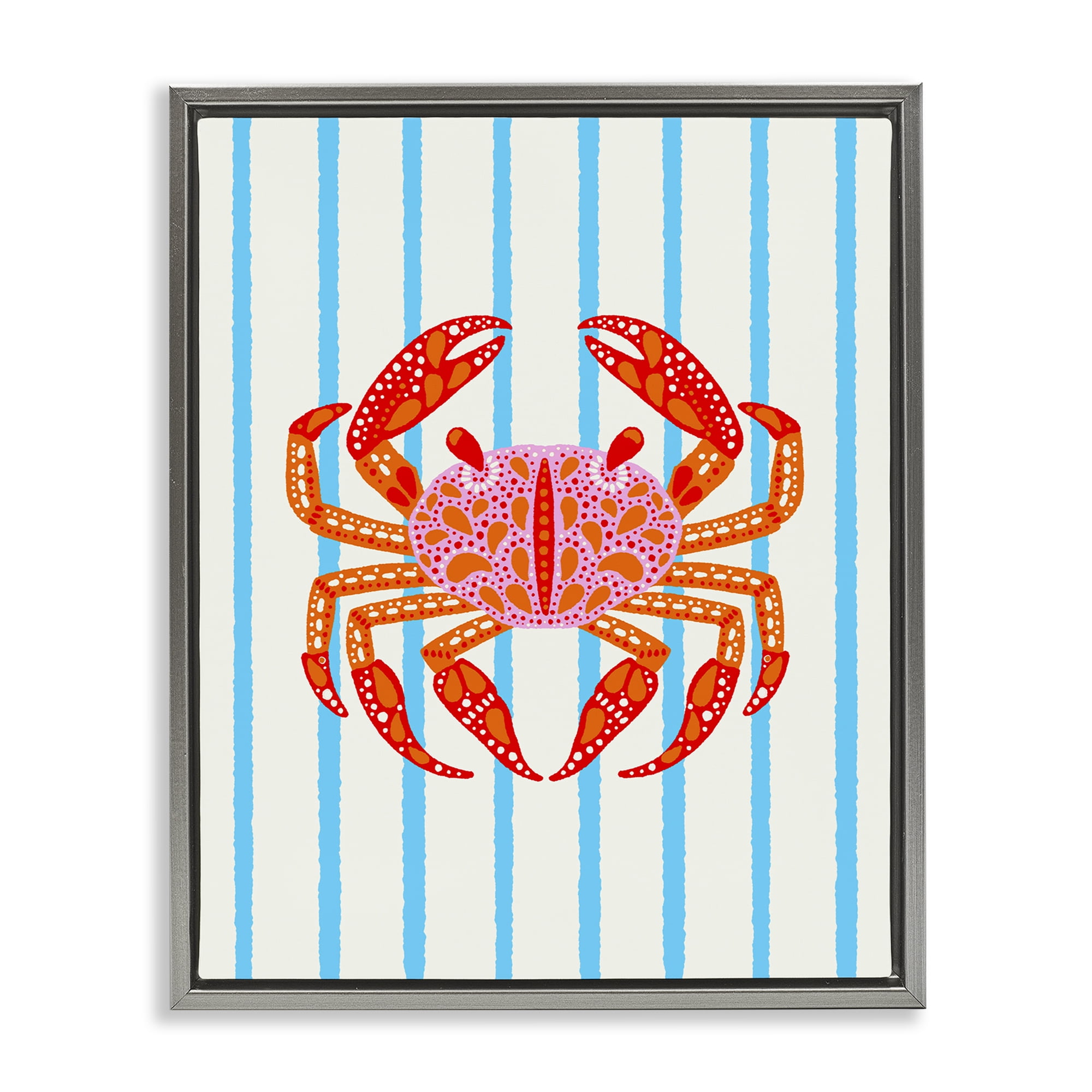 Stupell Industries Bright Crab on Stripes Gray Framed Floater Canvas Wall Art, design by Indira Prieto | IndySign