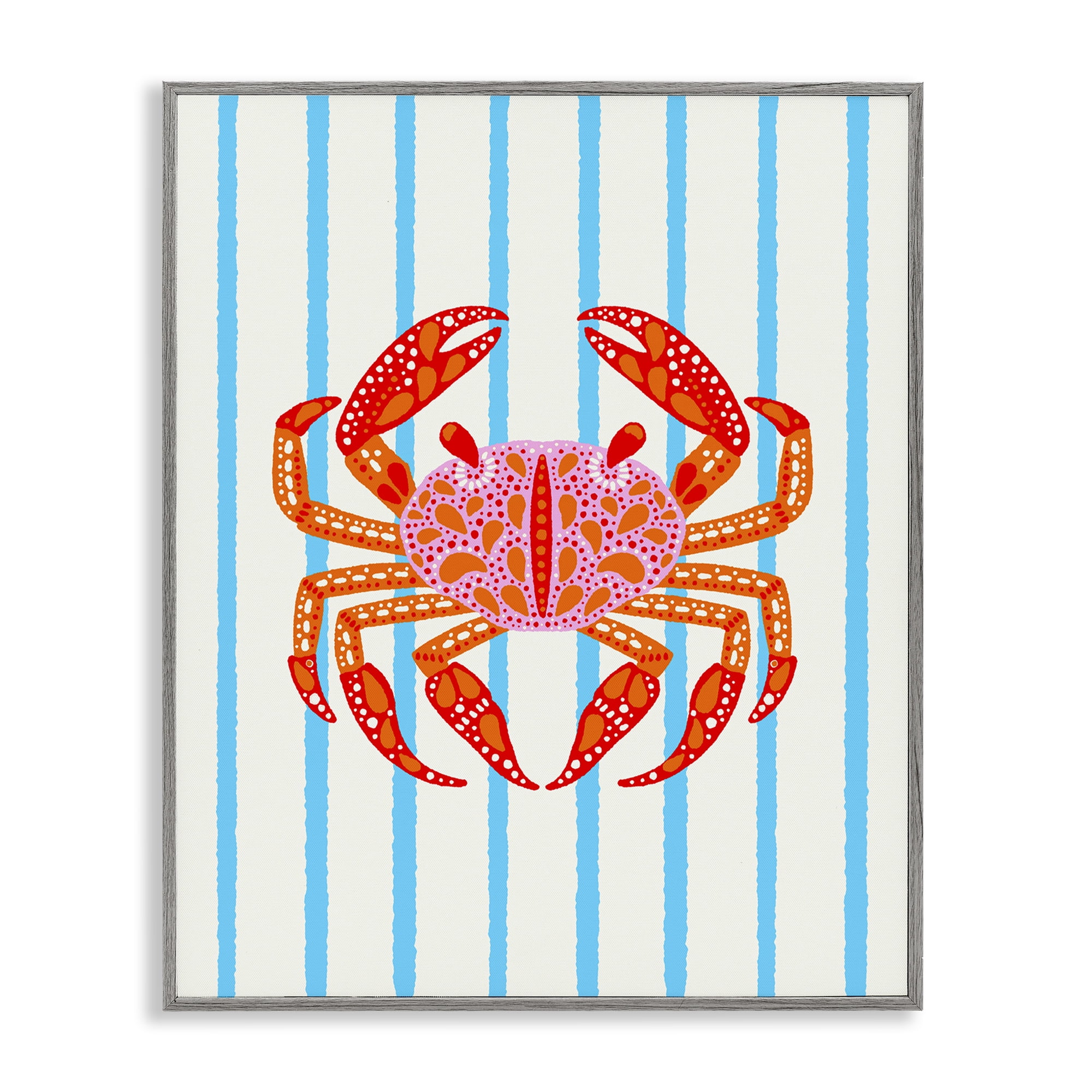 Stupell Industries Bright Crab on Stripes Gray Framed Giclee Art, design by Indira Prieto | IndySign
