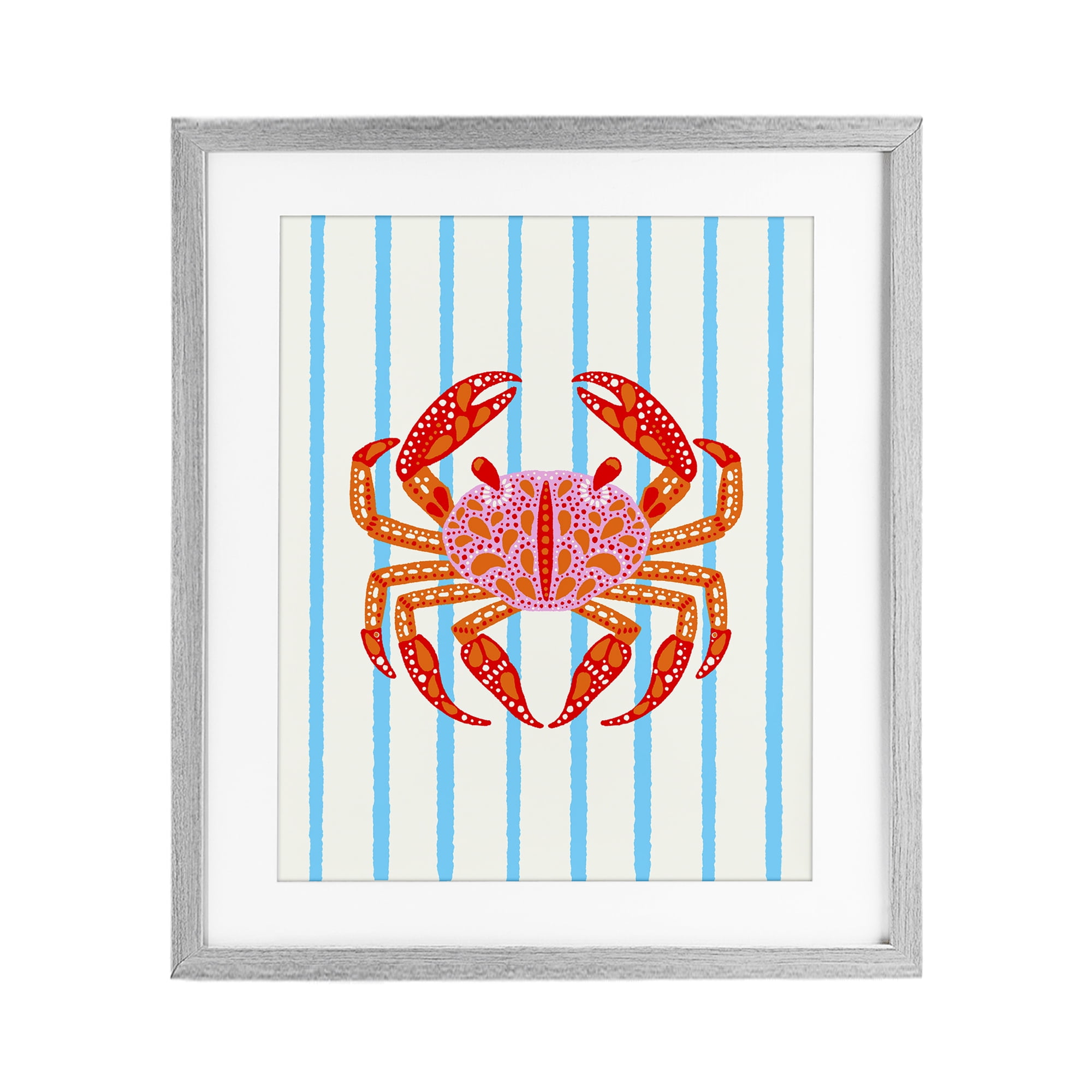 Stupell Industries Bright Crab on Stripes Gray Framed Print Under Glass, design by Indira Prieto | IndySign