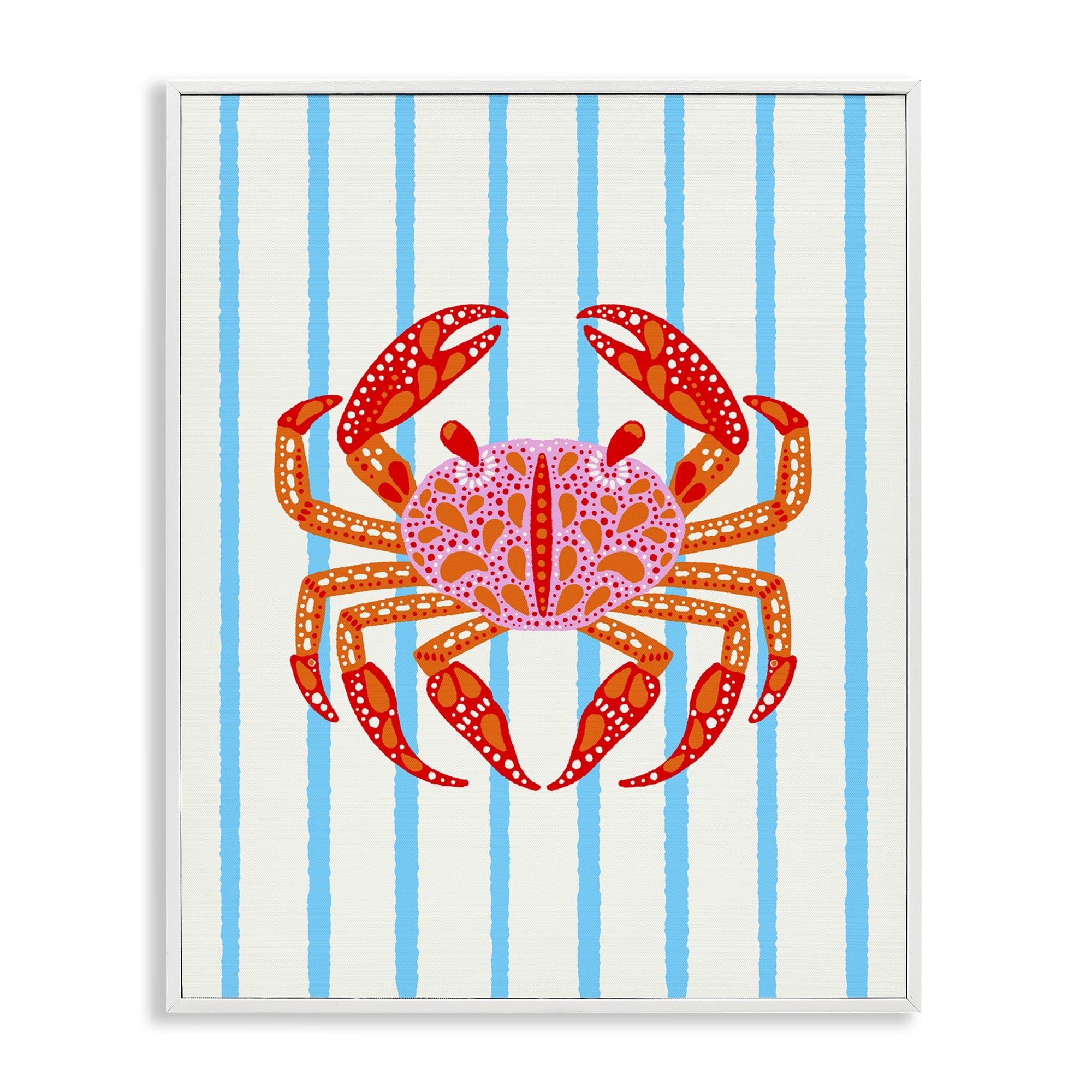 Stupell Industries Bright Crab on Stripes White Framed Giclee Art, design by Indira Prieto | IndySign
