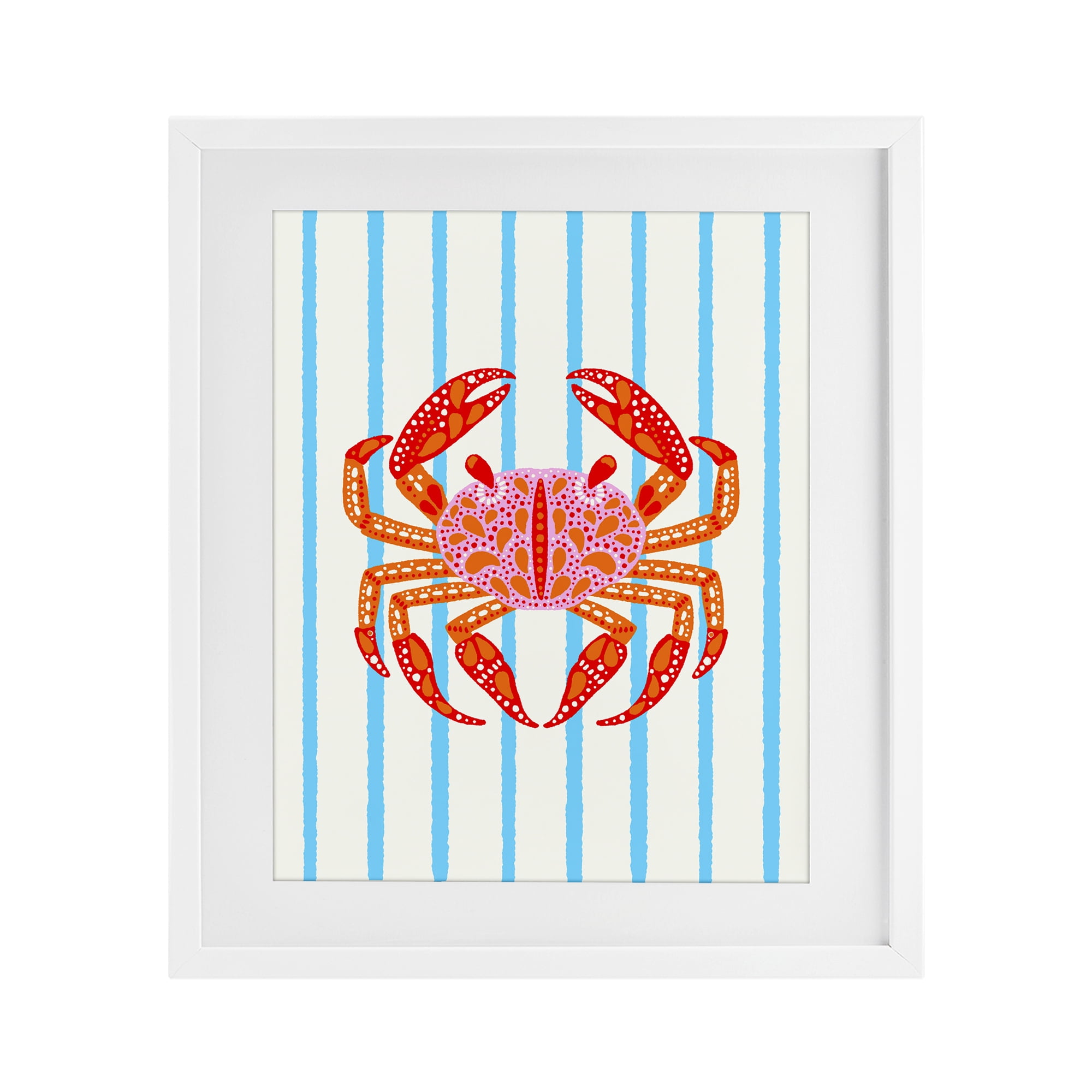 Stupell Industries Bright Crab on Stripes White Framed Print Under Glass, design by Indira Prieto | IndySign