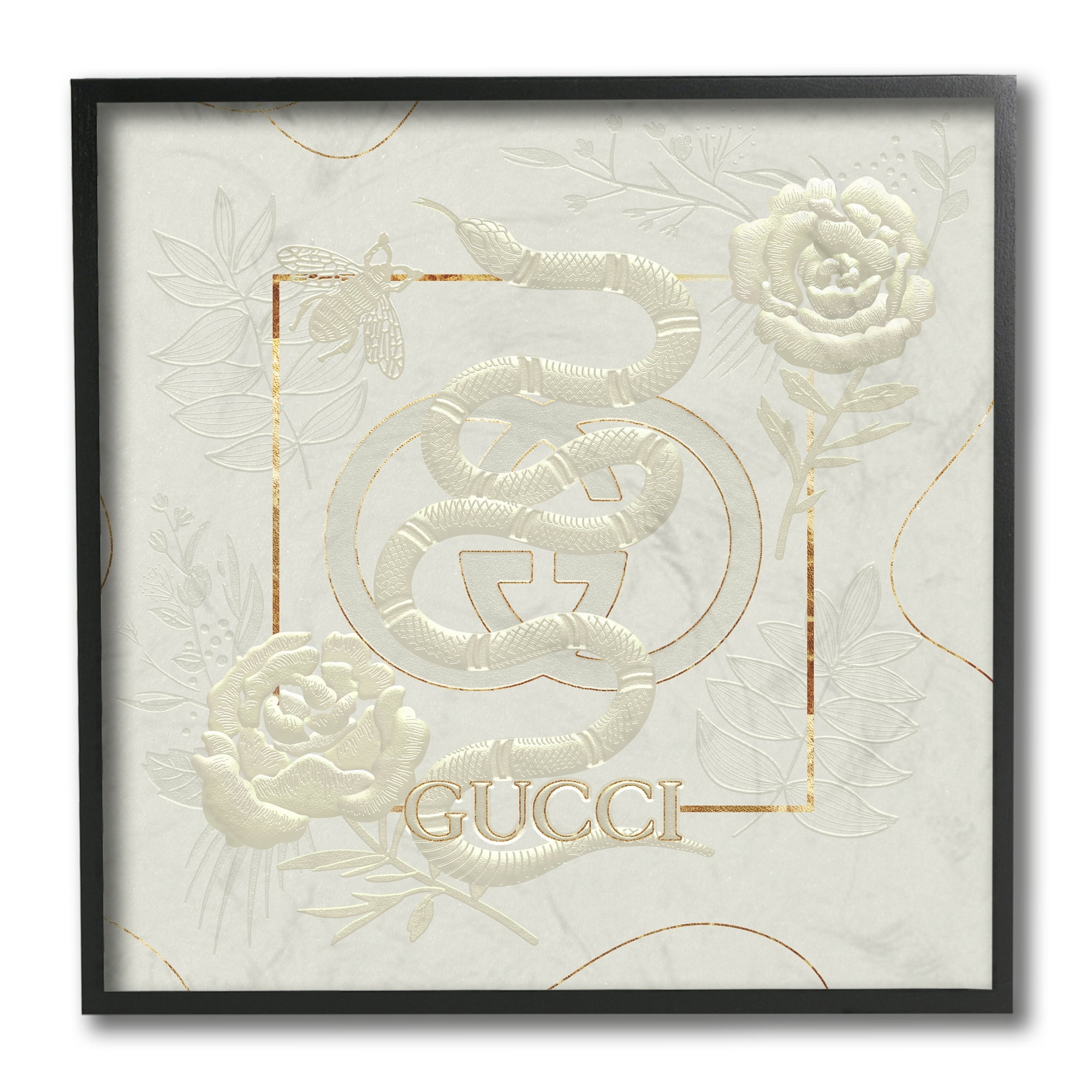 Stupell Industries Bright Fashion Brand Glam Snake White Floral Black Framed by Ziwei Li