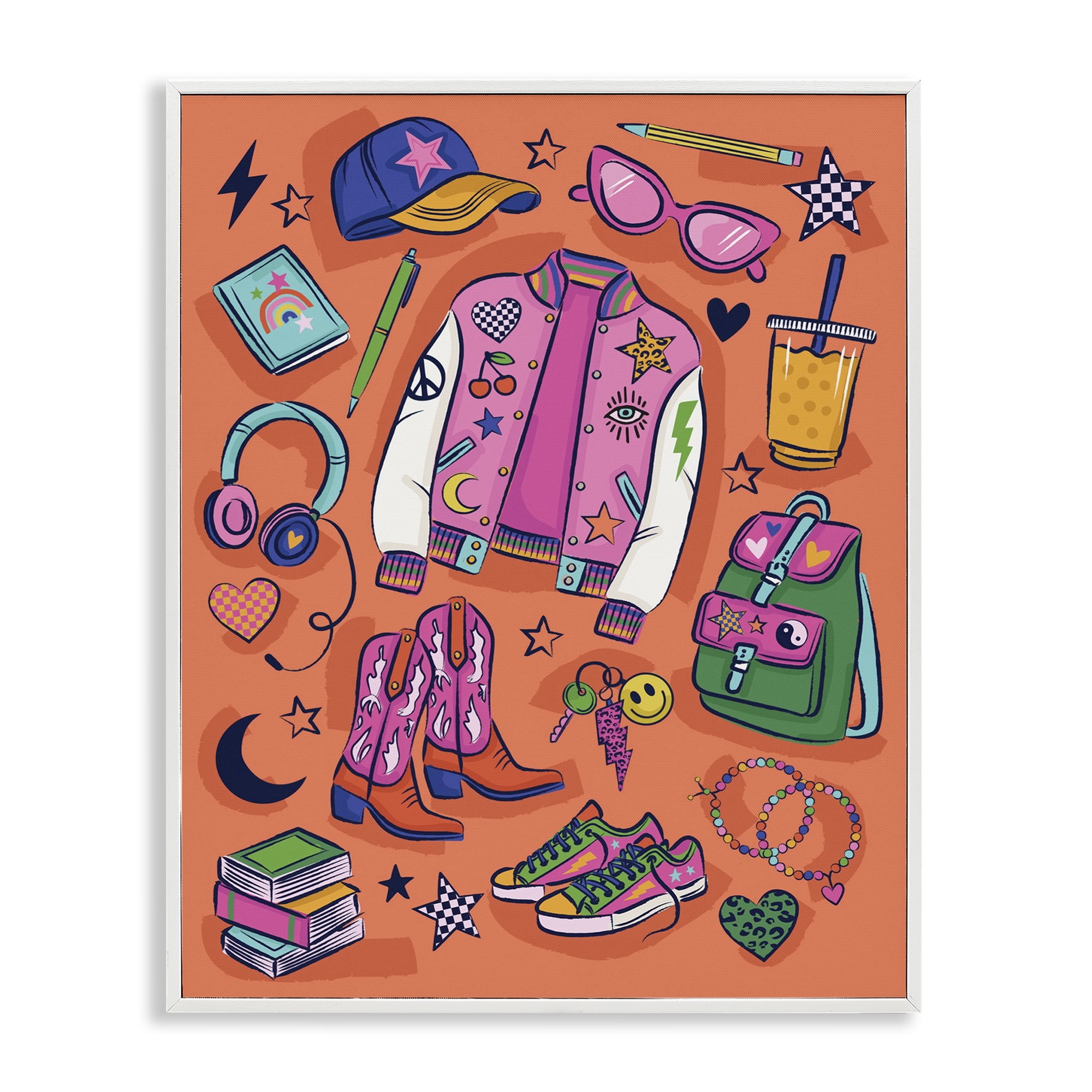 Stupell Industries Bright Fashion School Essentials Fashion Painting White Framed Art Print Wall Art, 11 x 14