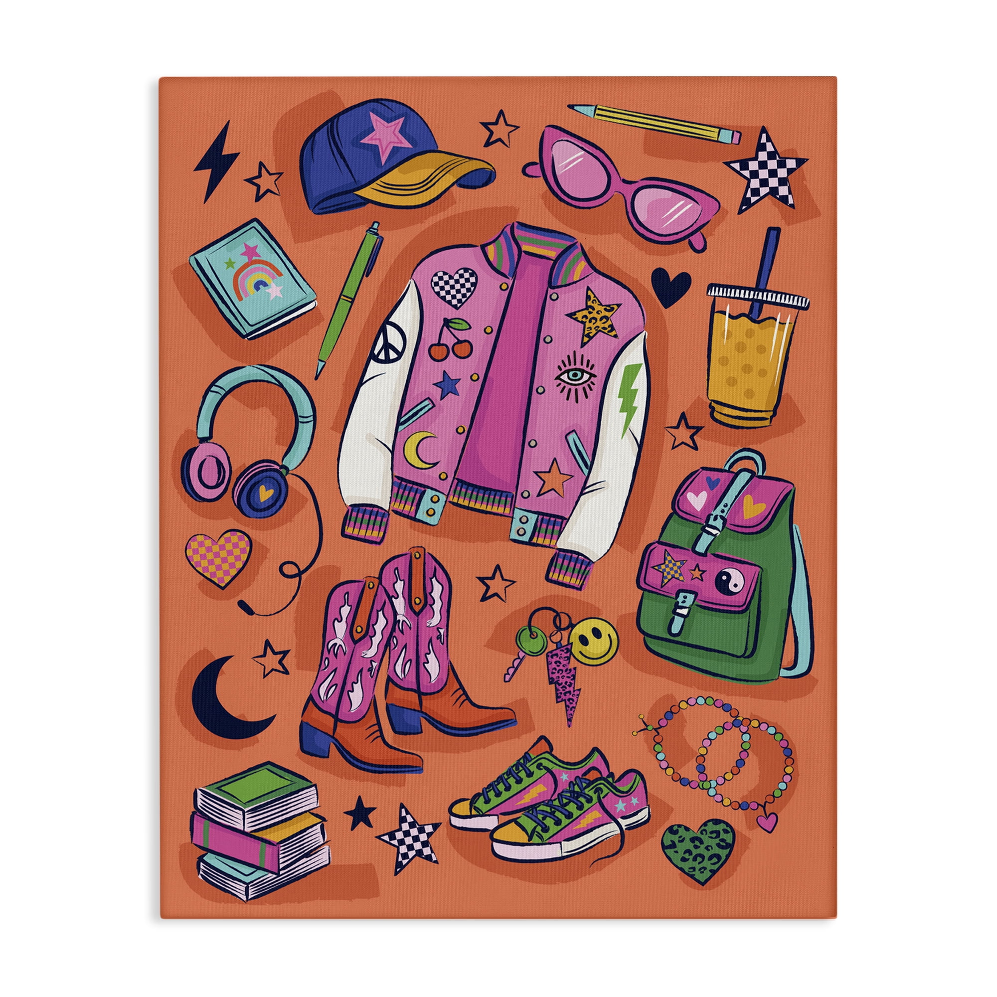 Stupell Industries Bright Fashion School Essentials Fashion Painting Wrapped Canvas Art Print Wall Art, 16 x 20