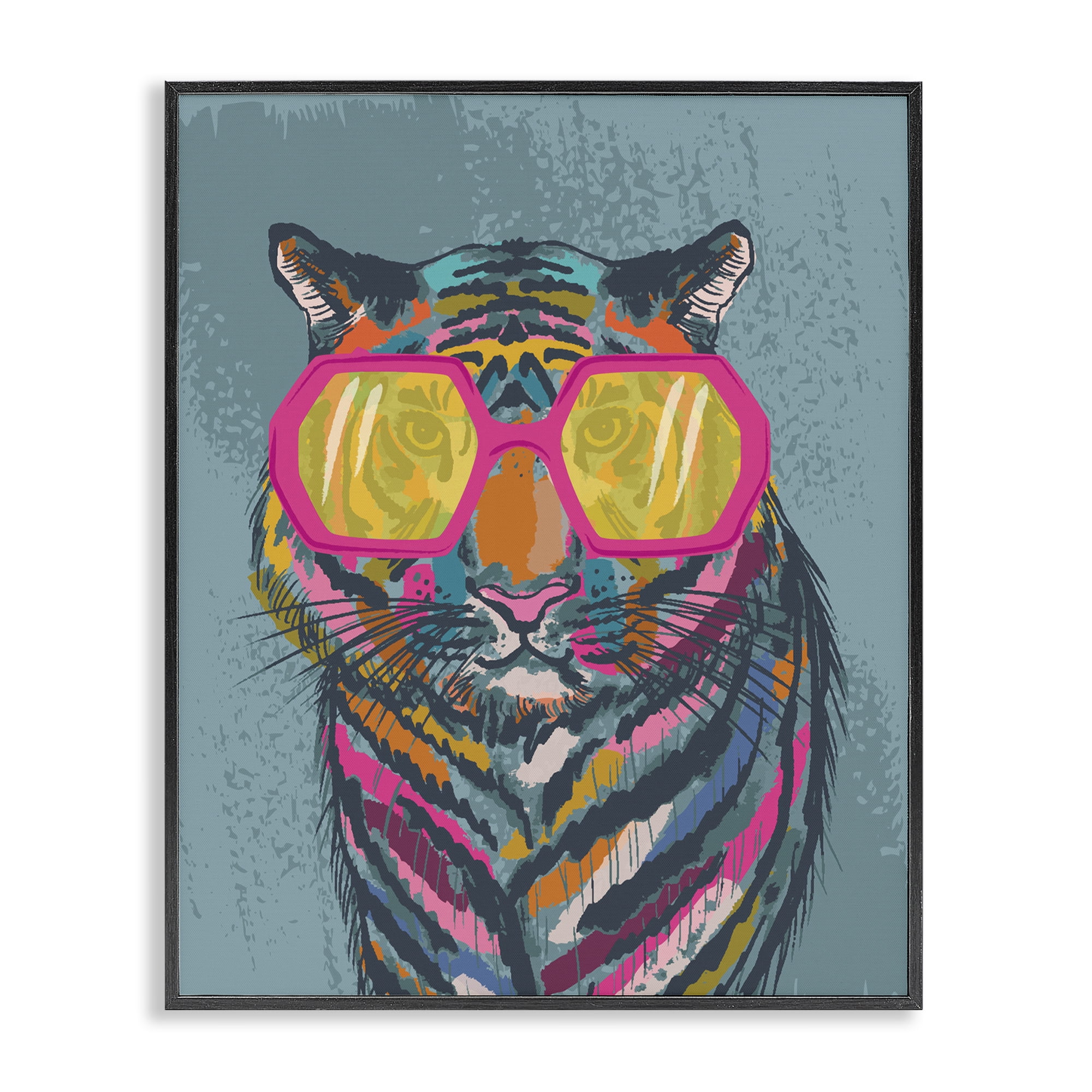 Stupell Industries Bright Fashion Tiger Animals Painting Black Framed Art Print Wall Art, 16 x 20