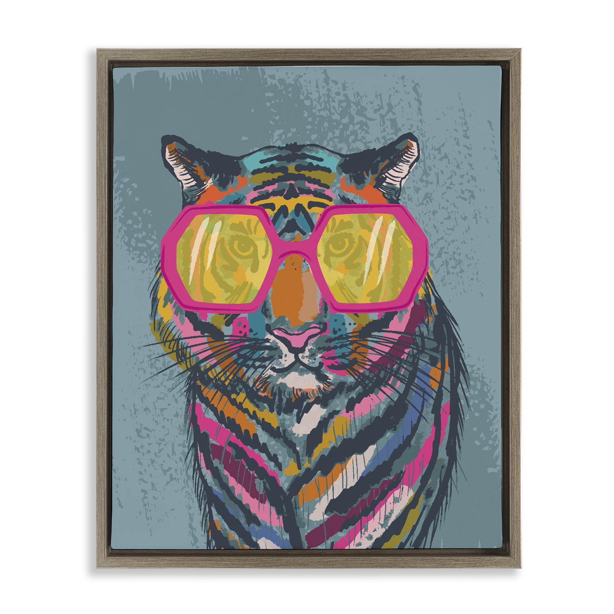 Stupell Industries Bright Fashion Tiger Animals Painting Brown Floater Framed Canvas Art Print Wall Art, 17 x 21