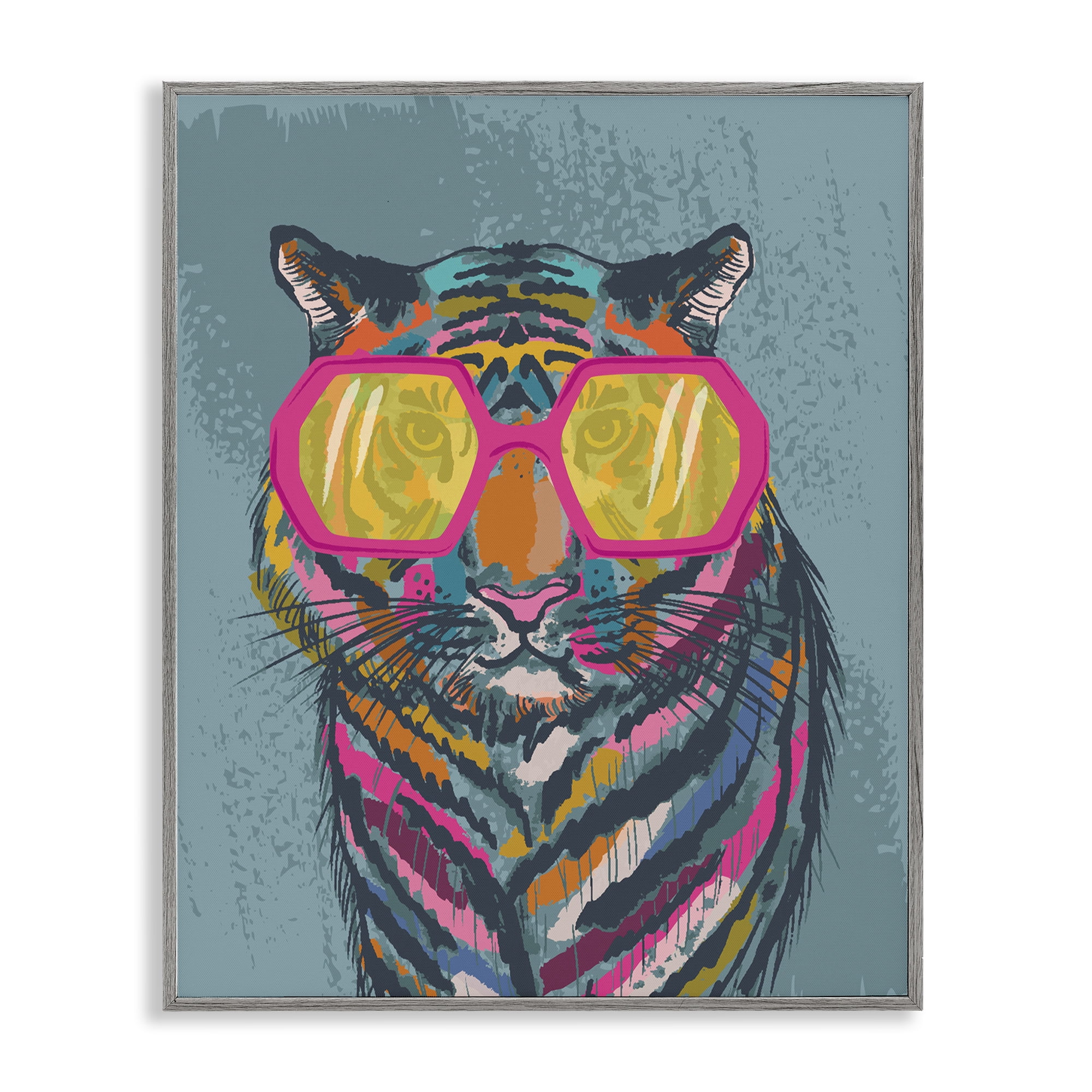 Stupell Industries Bright Fashion Tiger Animals Painting Gray Framed Art Print Wall Art, 16 x 20