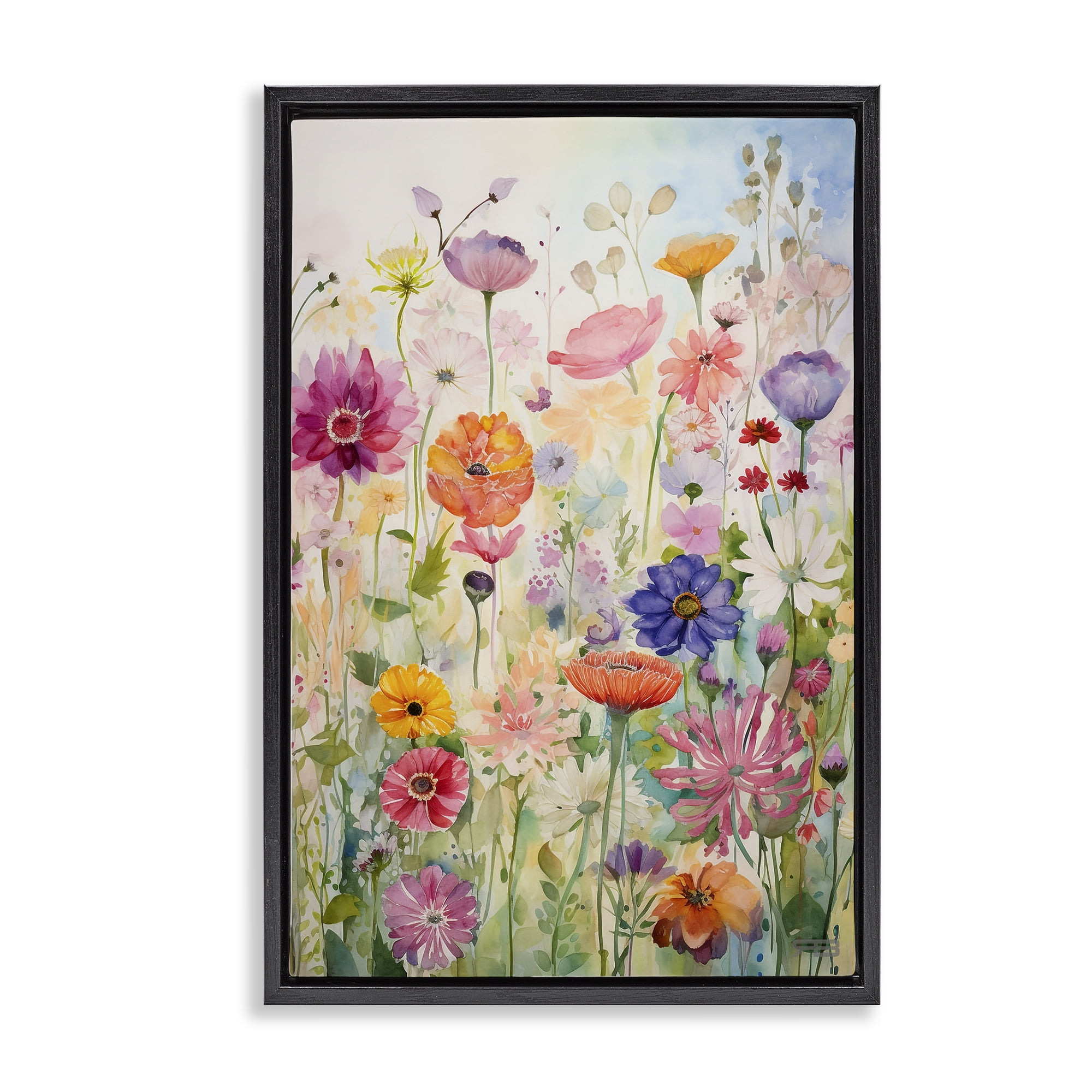 Stupell Industries Bright Floral Garden Botanical & Floral Painting Black Floater Framed Art Print Wall Art, 21 x 31