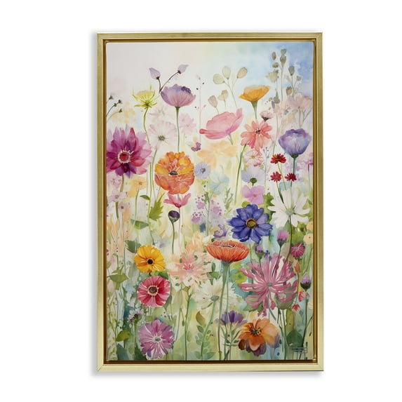 Stupell Industries Bright Floral Garden Botanical & Floral Painting Gold Floater Framed Art Print Wall Art, 17 x 25