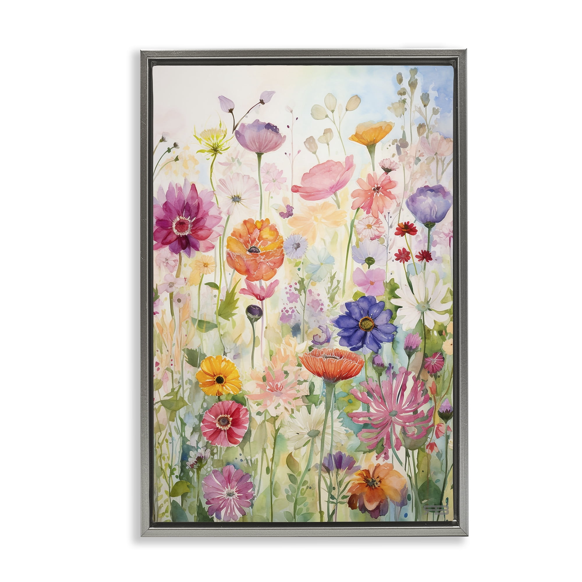 Stupell Industries Bright Floral Garden Botanical & Floral Painting Gray Floater Framed Art Print Wall Art, 17 x 25