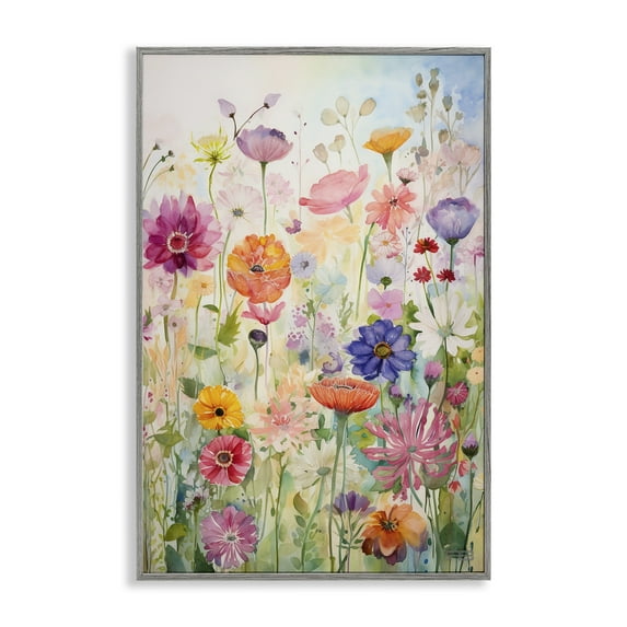 Stupell Industries Bright Floral Garden Botanical & Floral Painting Gray Framed Art Print Wall Art, 16 x 24