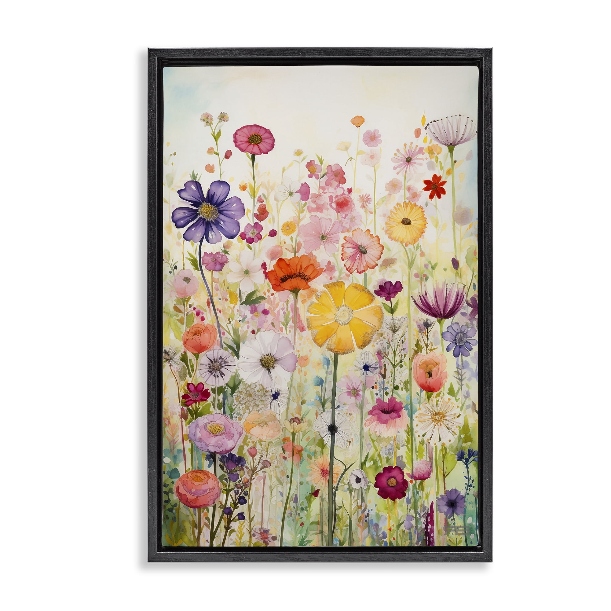 Stupell Industries Bright Flower Garden Botanical & Floral Painting Black Floater Framed Art Print Wall Art, 21 x 31