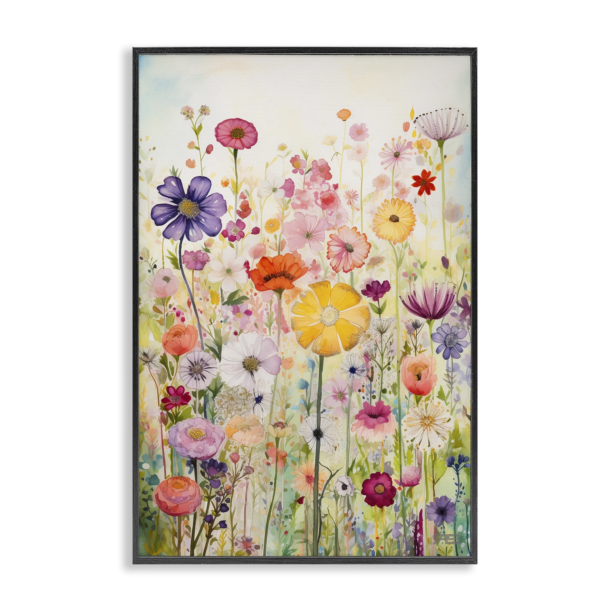 Stupell Industries Bright Flower Garden Botanical & Floral Painting Black Framed Art Print Wall Art, 16 x 24