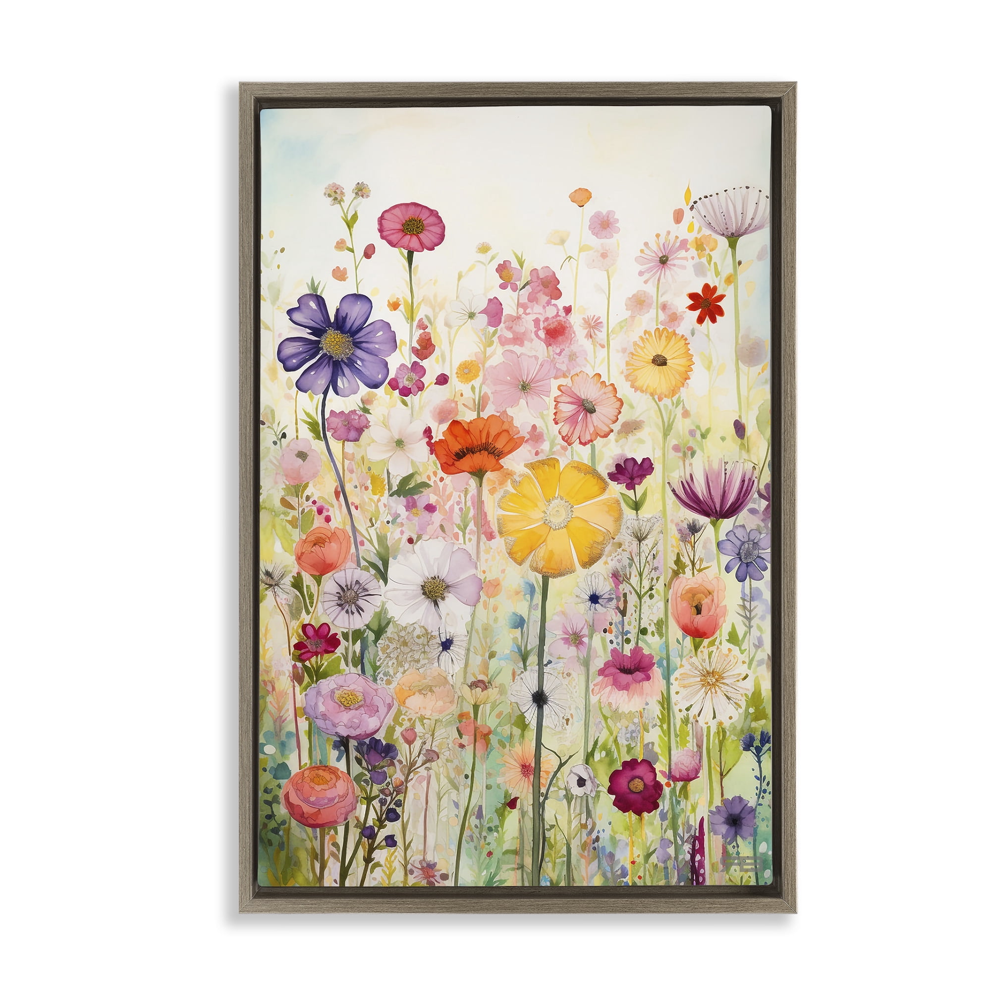 Stupell Industries Bright Flower Garden Botanical & Floral Painting Brown Floater Framed Art Print Wall Art, 21 x 31
