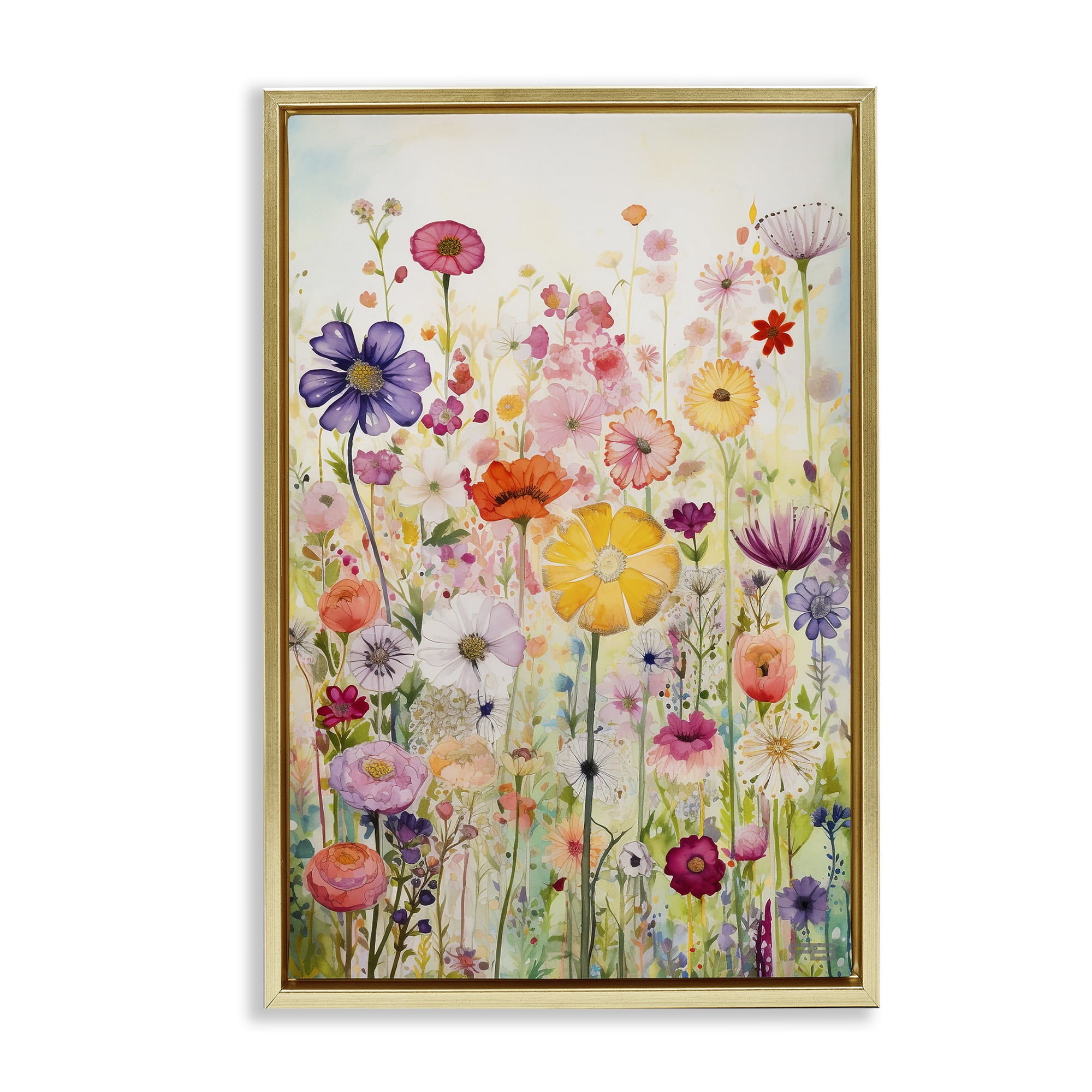 Stupell Industries Bright Flower Garden Botanical & Floral Painting Gold Floater Framed Art Print Wall Art, 17 x 25