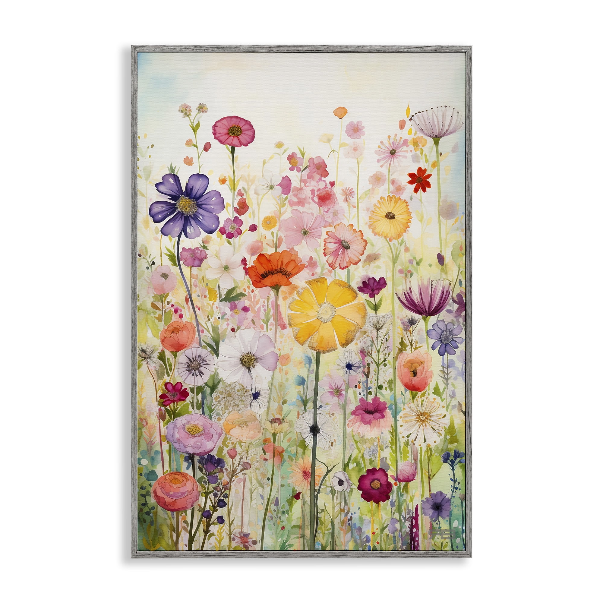 Stupell Industries Bright Flower Garden Botanical & Floral Painting Gray Framed Art Print Wall Art, 20 x 30