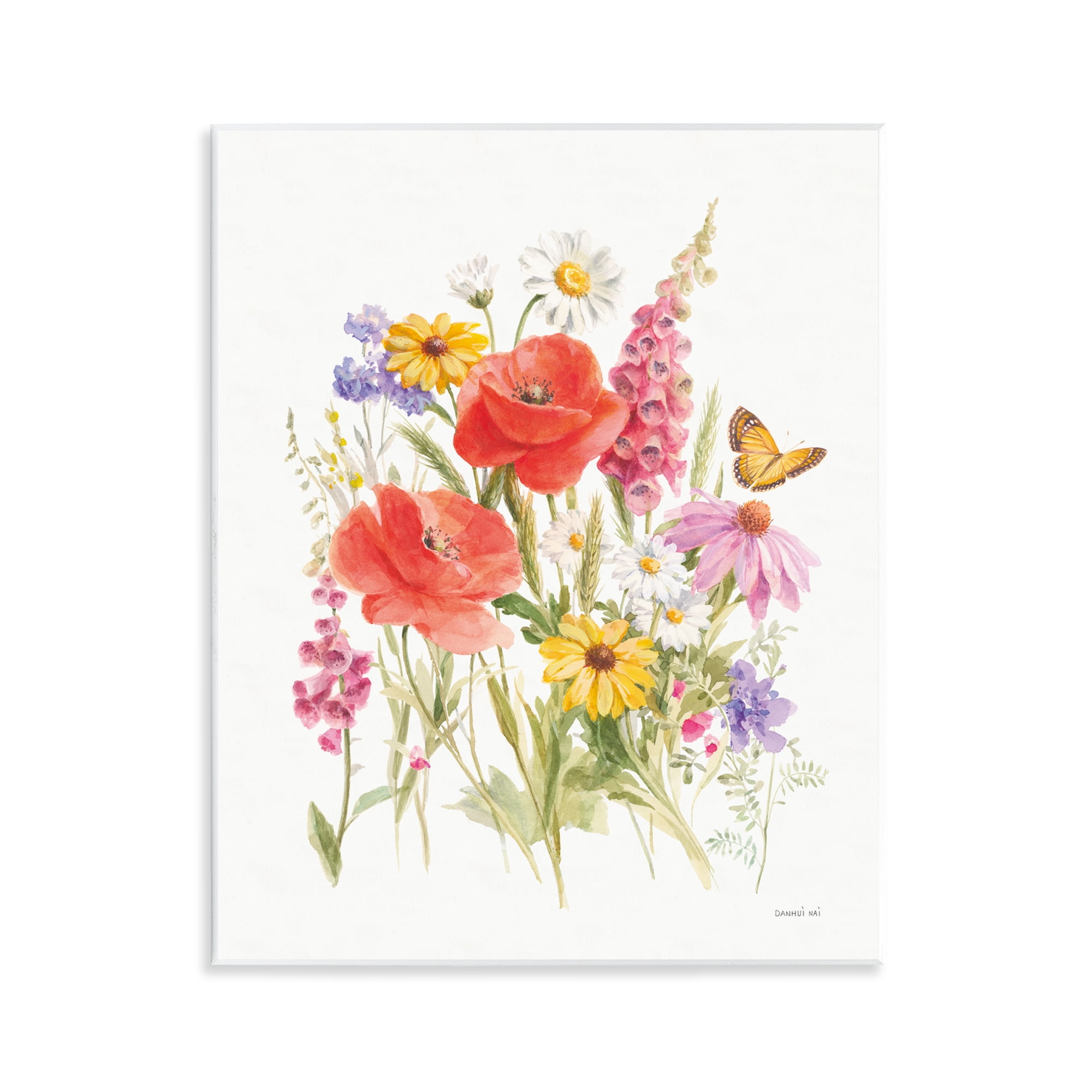 Stupell Industries Bright Flowers & Butterfly Botanical & Floral Painting Unframed Art Print Wall Art, 11 x 14