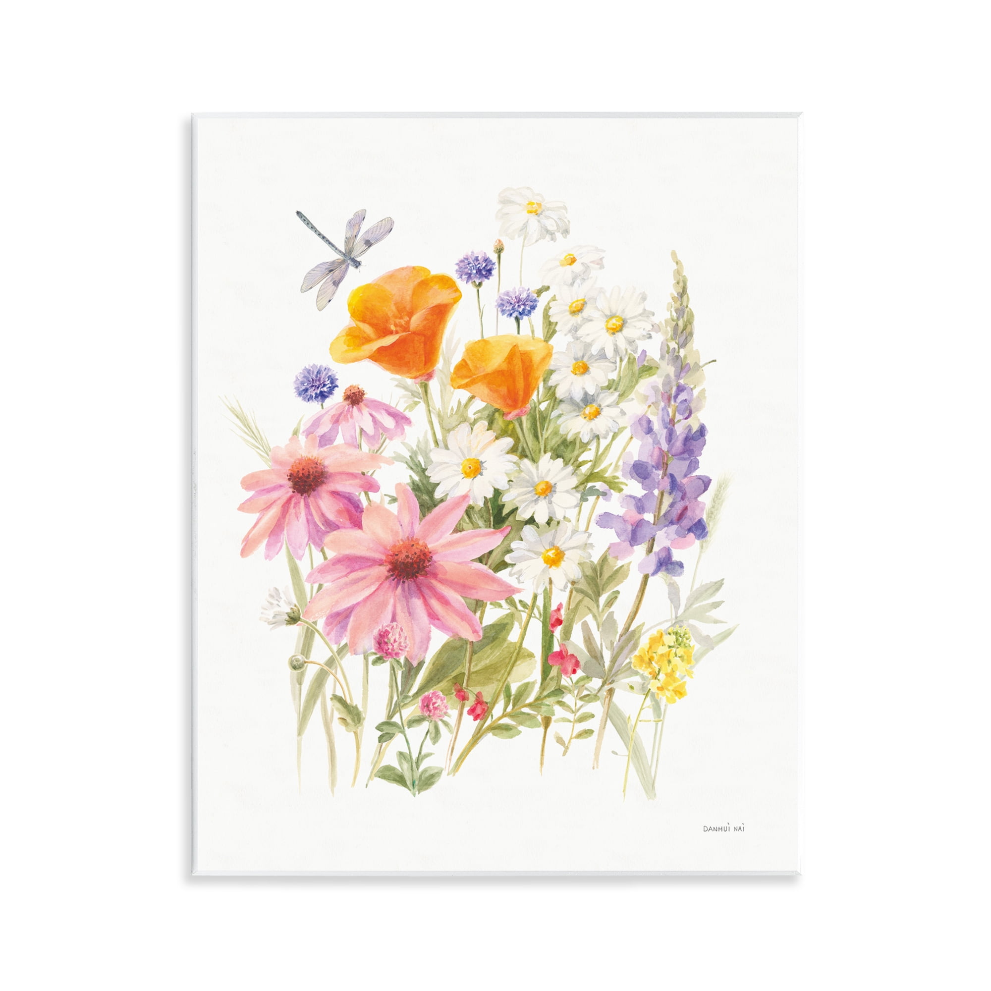 Stupell Industries Bright Flowers & Dragonfly Botanical & Floral Painting Unframed Art Print Wall Art, 11 x 14