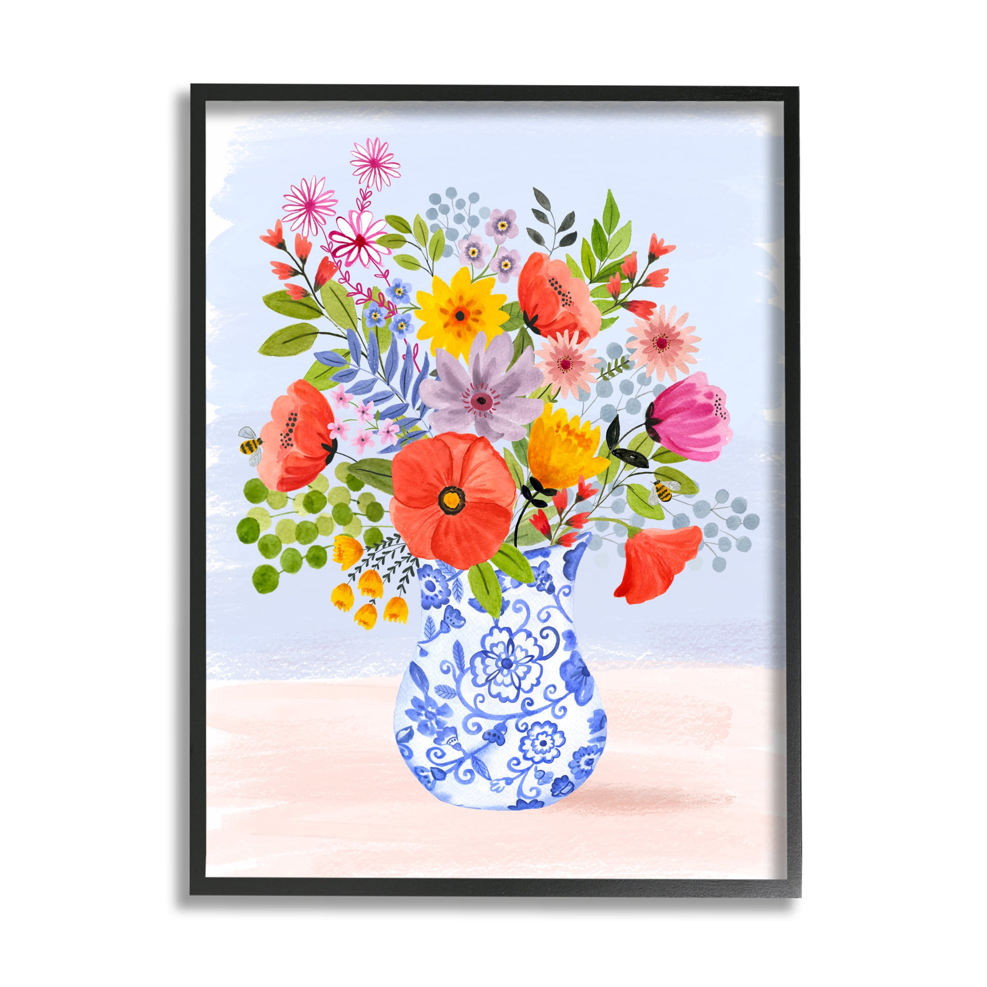 Stupell Industries Bright Flowers in Pottery Botanical & Floral Painting Black Framed Art Print Wall Art, 11 x 14