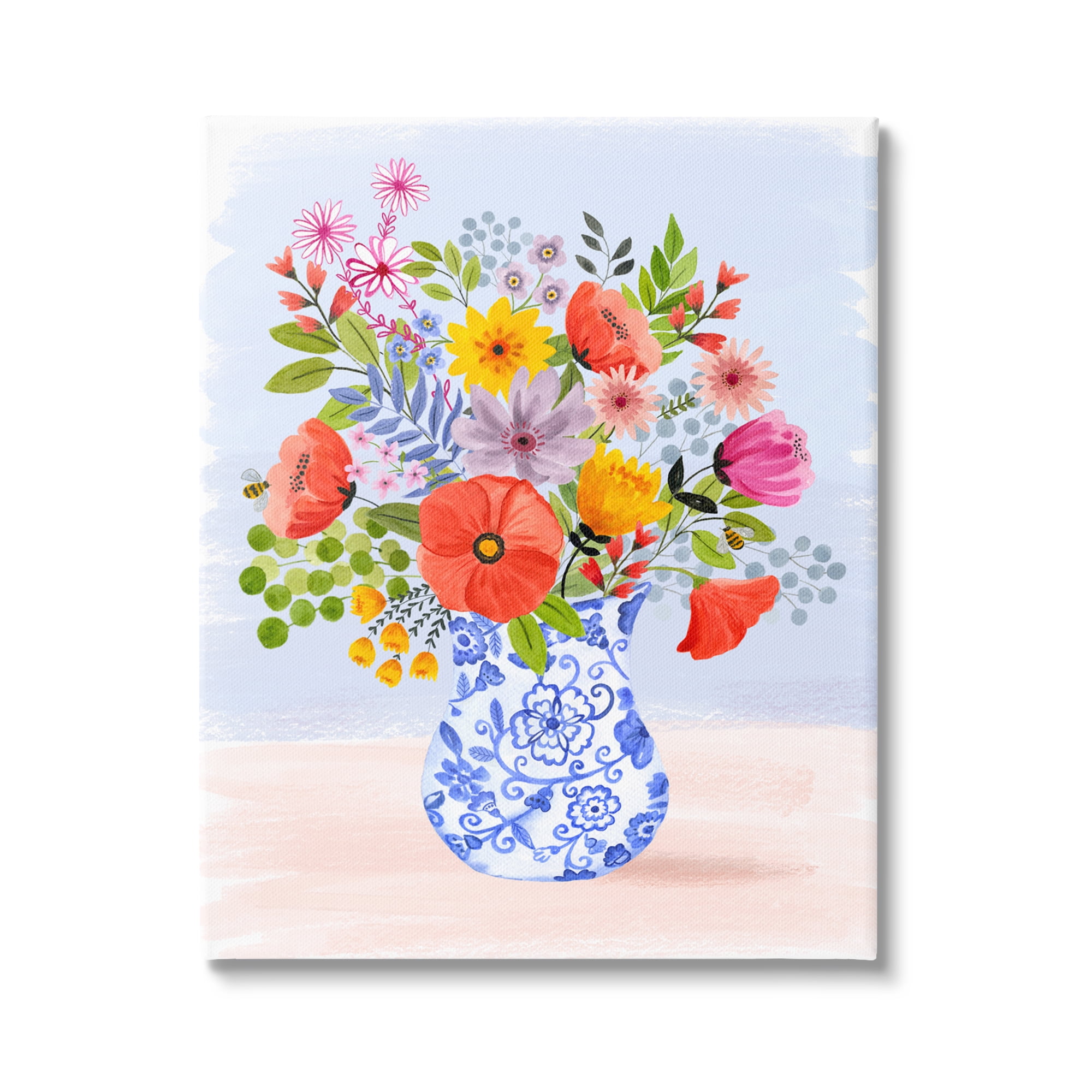 Stupell Industries Bright Flowers in Pottery Botanical & Floral Painting Gallery Wrapped Canvas Art Print Wall Art, 36 x 48
