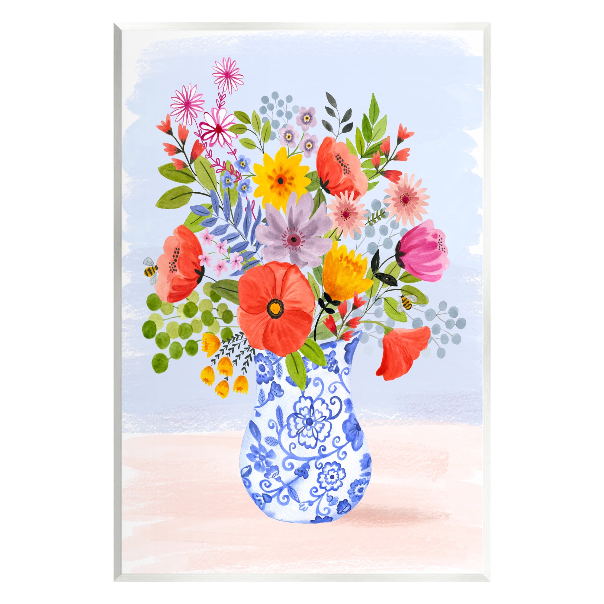 Stupell Industries Bright Flowers in Pottery Botanical & Floral Painting Unframed Art Print Wall Art, 13 x 19